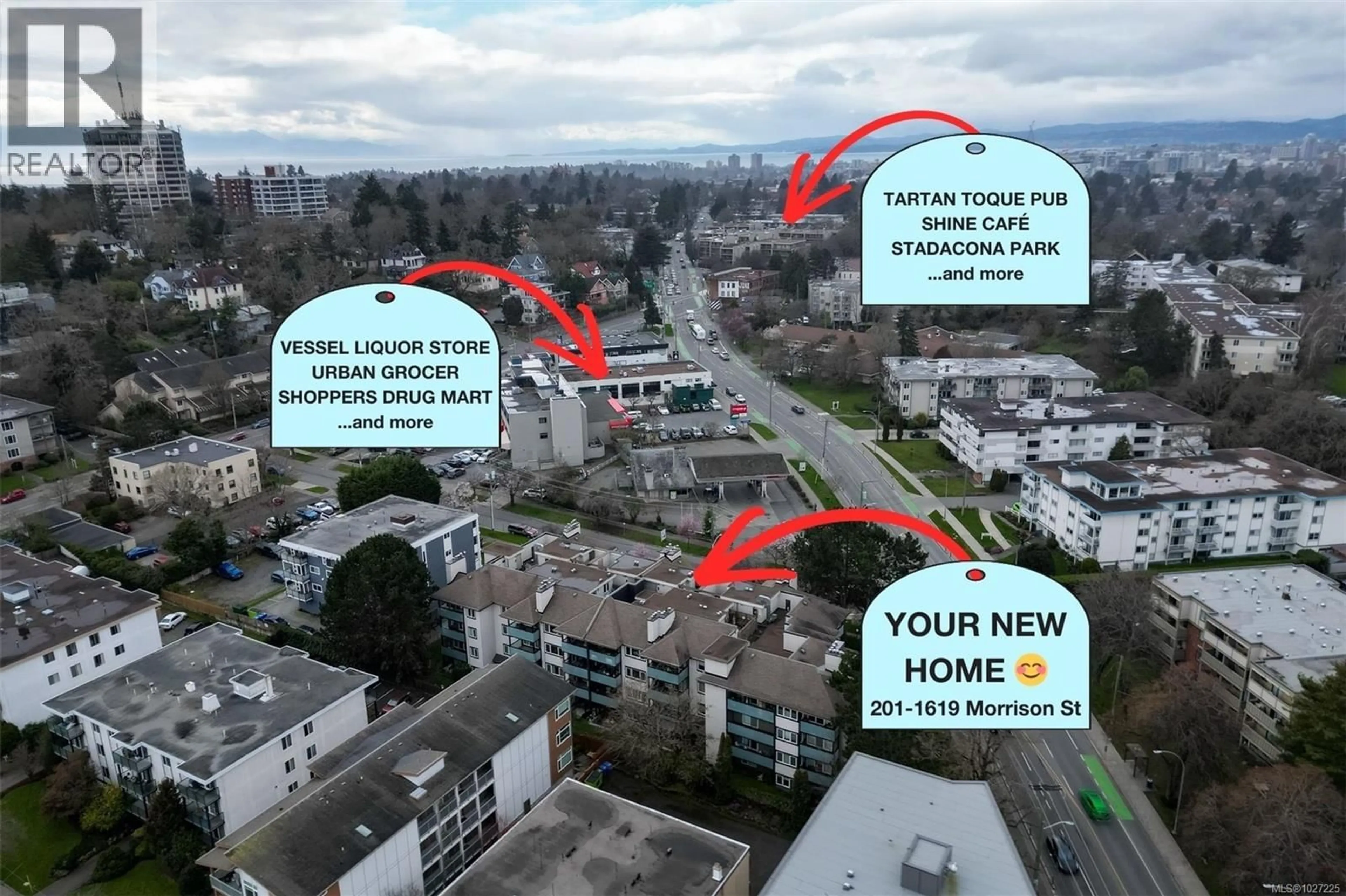 A pic from outside/outdoor area/front of a property/back of a property/a pic from drone, city buildings view from balcony for 201 - 1619 MORRISON STREET, Victoria British Columbia V8R6R8