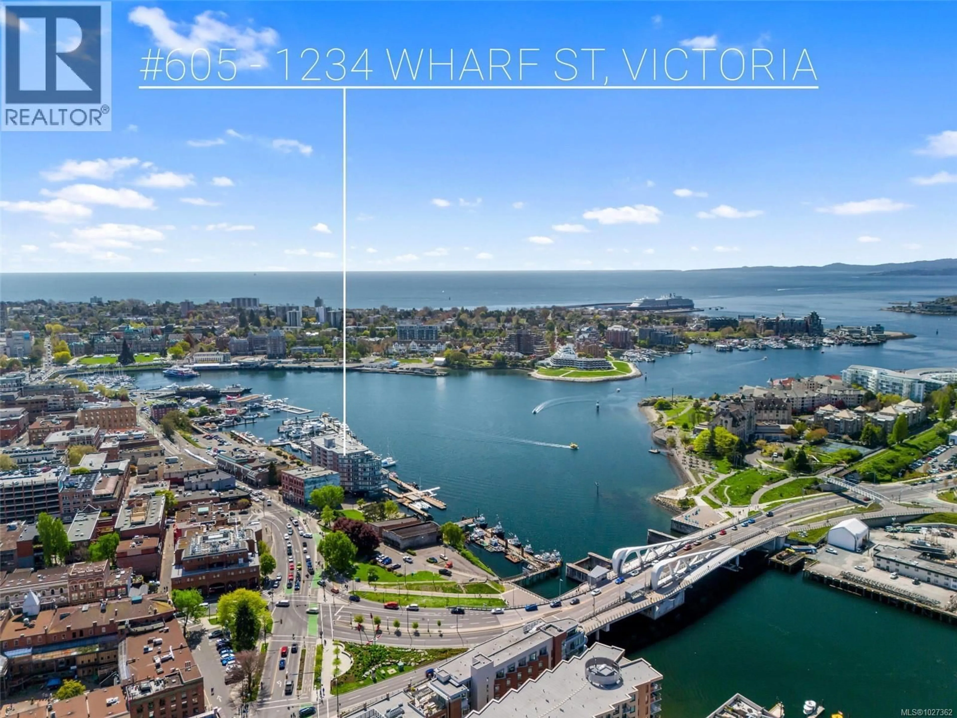 A pic from outside/outdoor area/front of a property/back of a property/a pic from drone, water/lake/river/ocean view for 605 - 1234 WHARF STREET, Victoria British Columbia V8W3H9