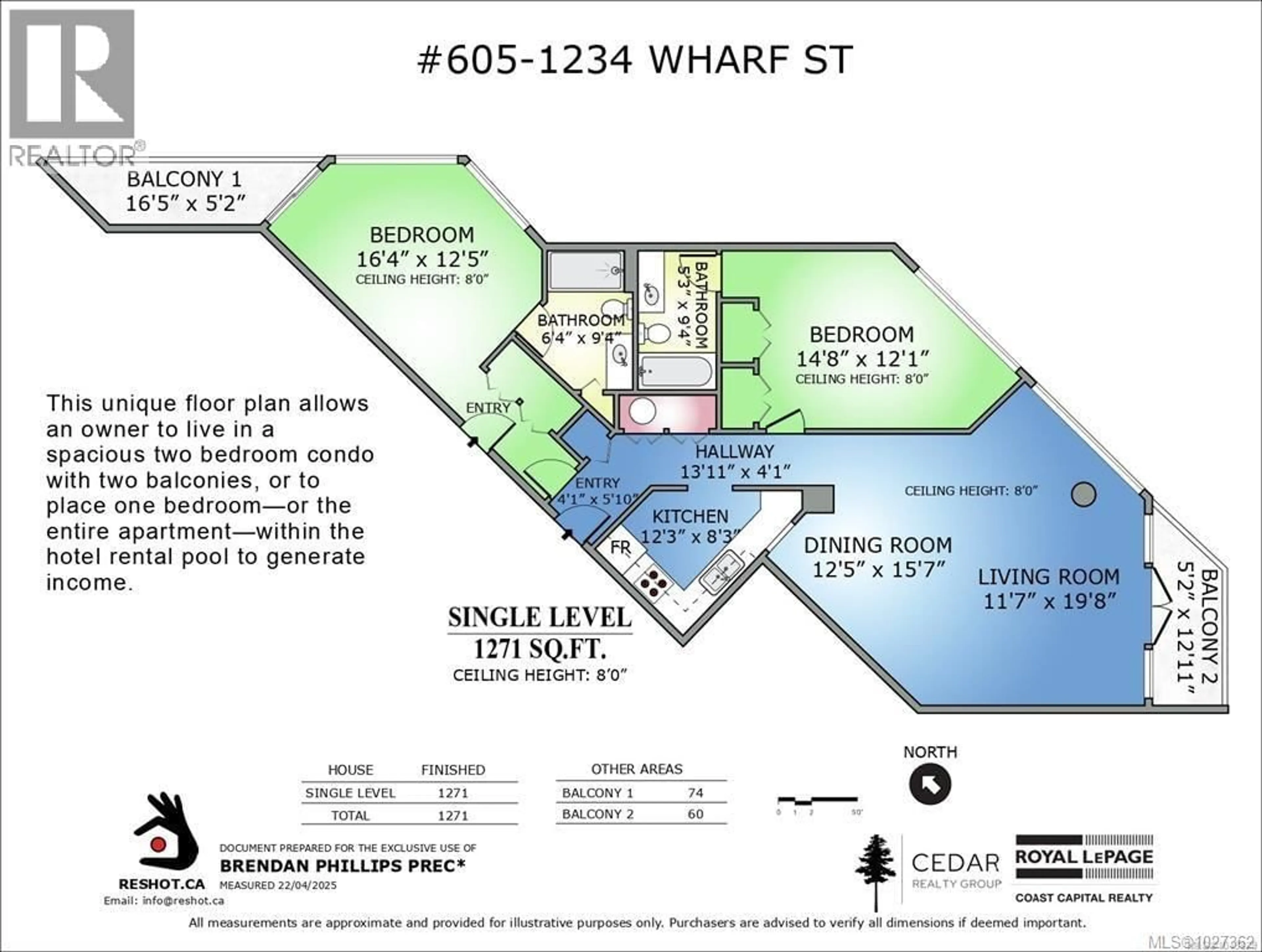 Floor plan for 605 - 1234 WHARF STREET, Victoria British Columbia V8W3H9