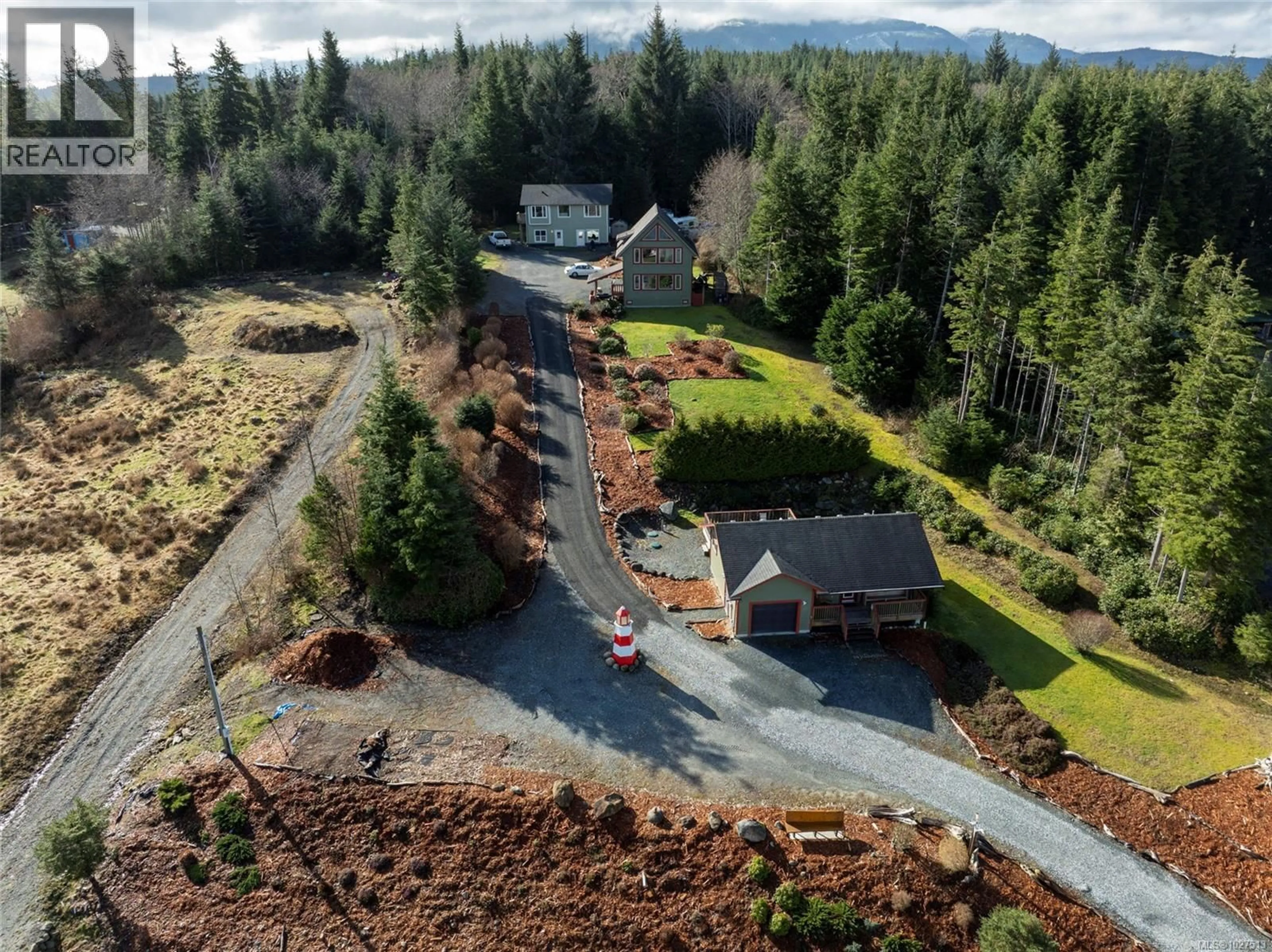A pic from outside/outdoor area/front of a property/back of a property/a pic from drone, forest/trees view for 805 LANQVIST ROAD, Hyde Creek British Columbia V0N2R0