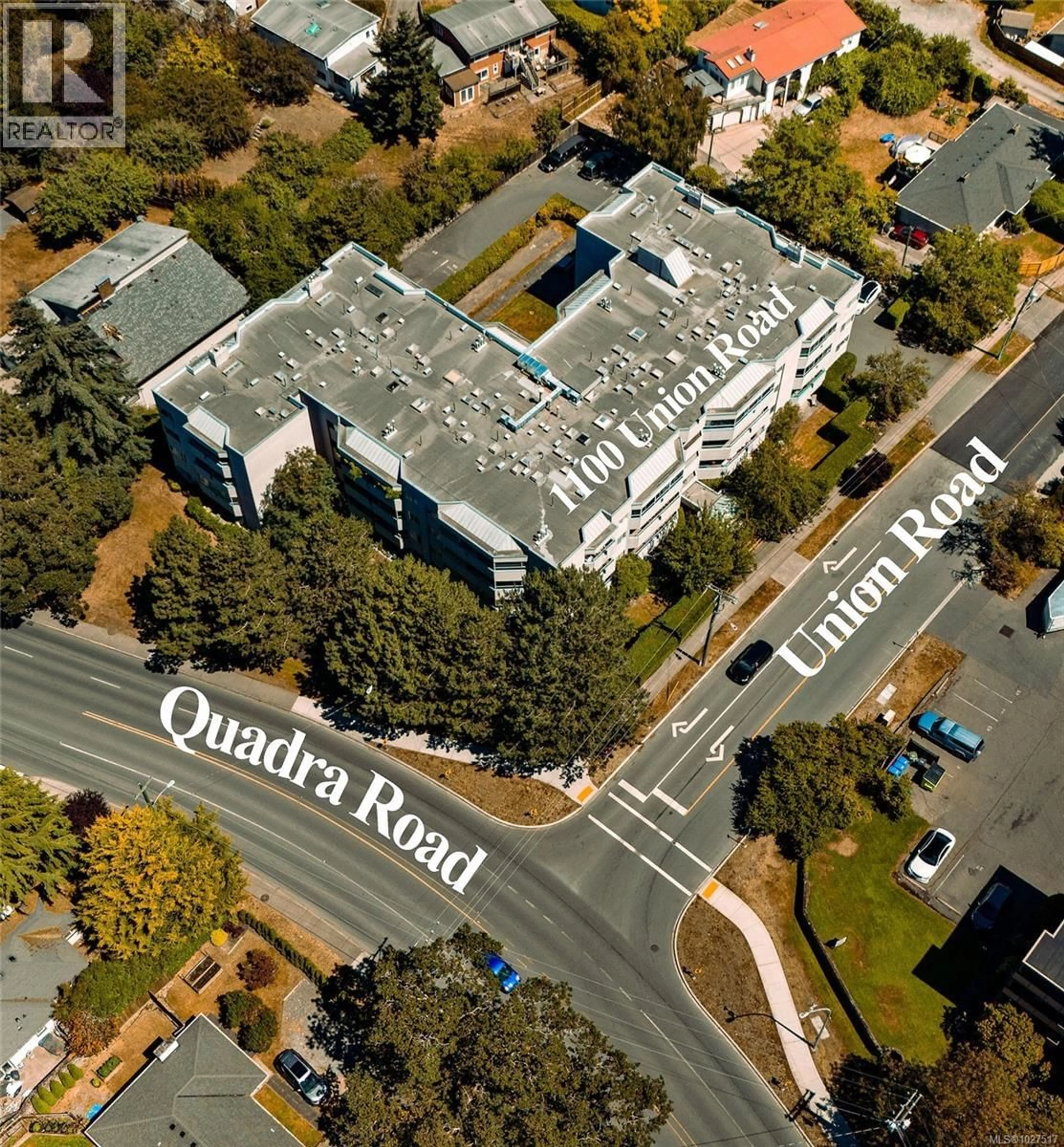 A pic from outside/outdoor area/front of a property/back of a property/a pic from drone, street for 305 - 1100 UNION ROAD, Saanich British Columbia V8P2J3