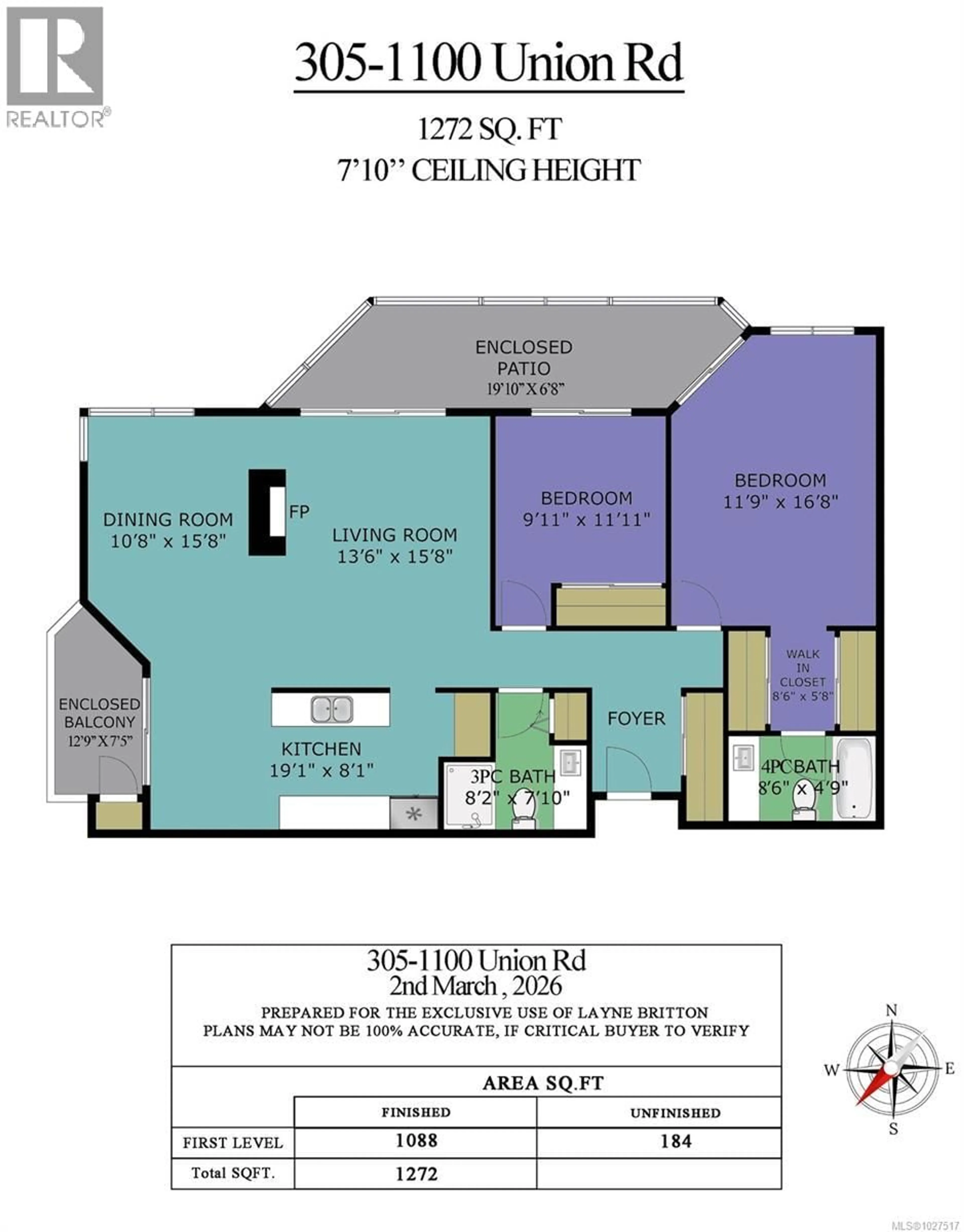 Floor plan for 305 - 1100 UNION ROAD, Saanich British Columbia V8P2J3