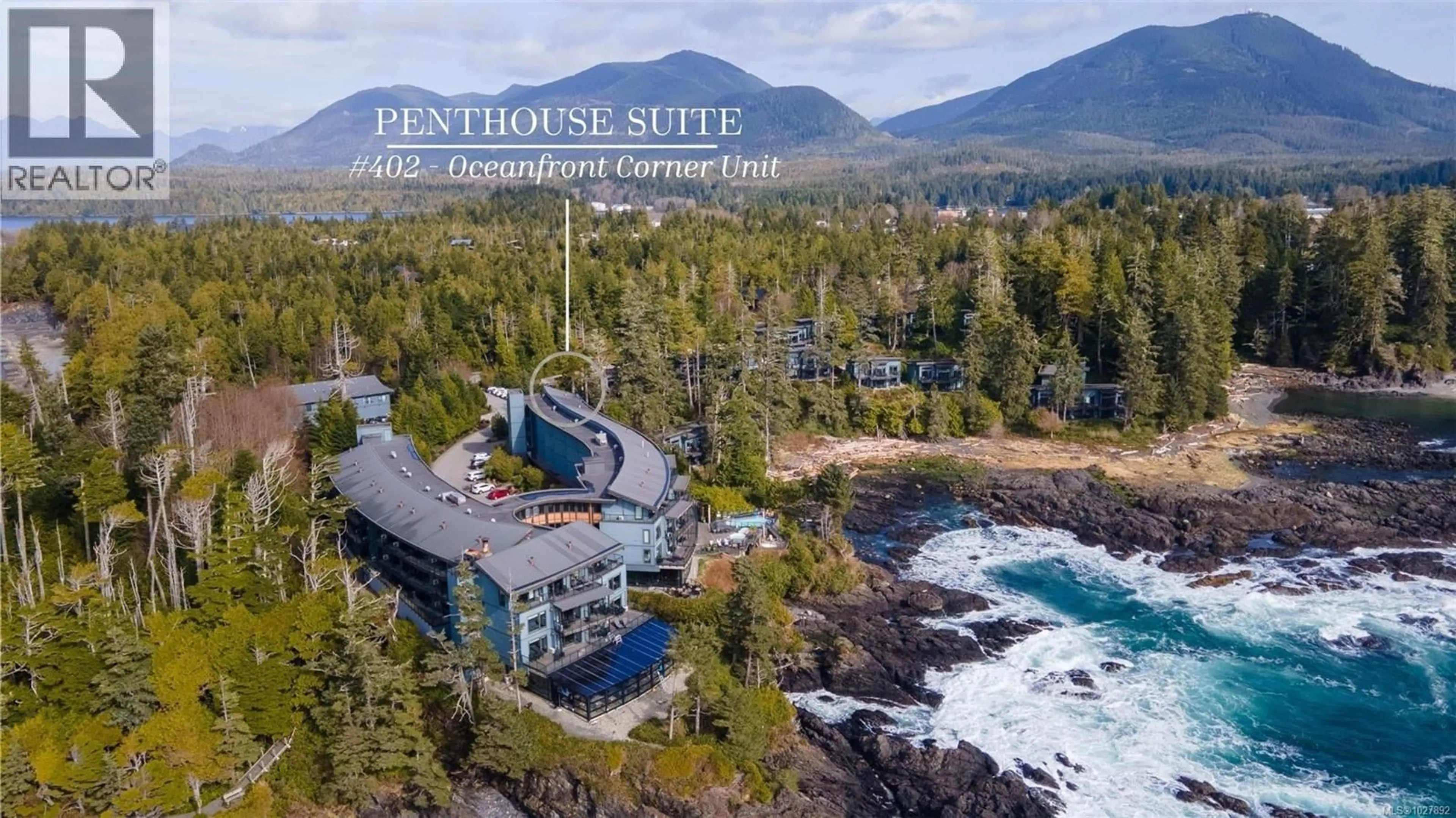 A pic from outside/outdoor area/front of a property/back of a property/a pic from drone, water/lake/river/ocean view for 402 - 596 MARINE DRIVE, Ucluelet British Columbia V0R3A0