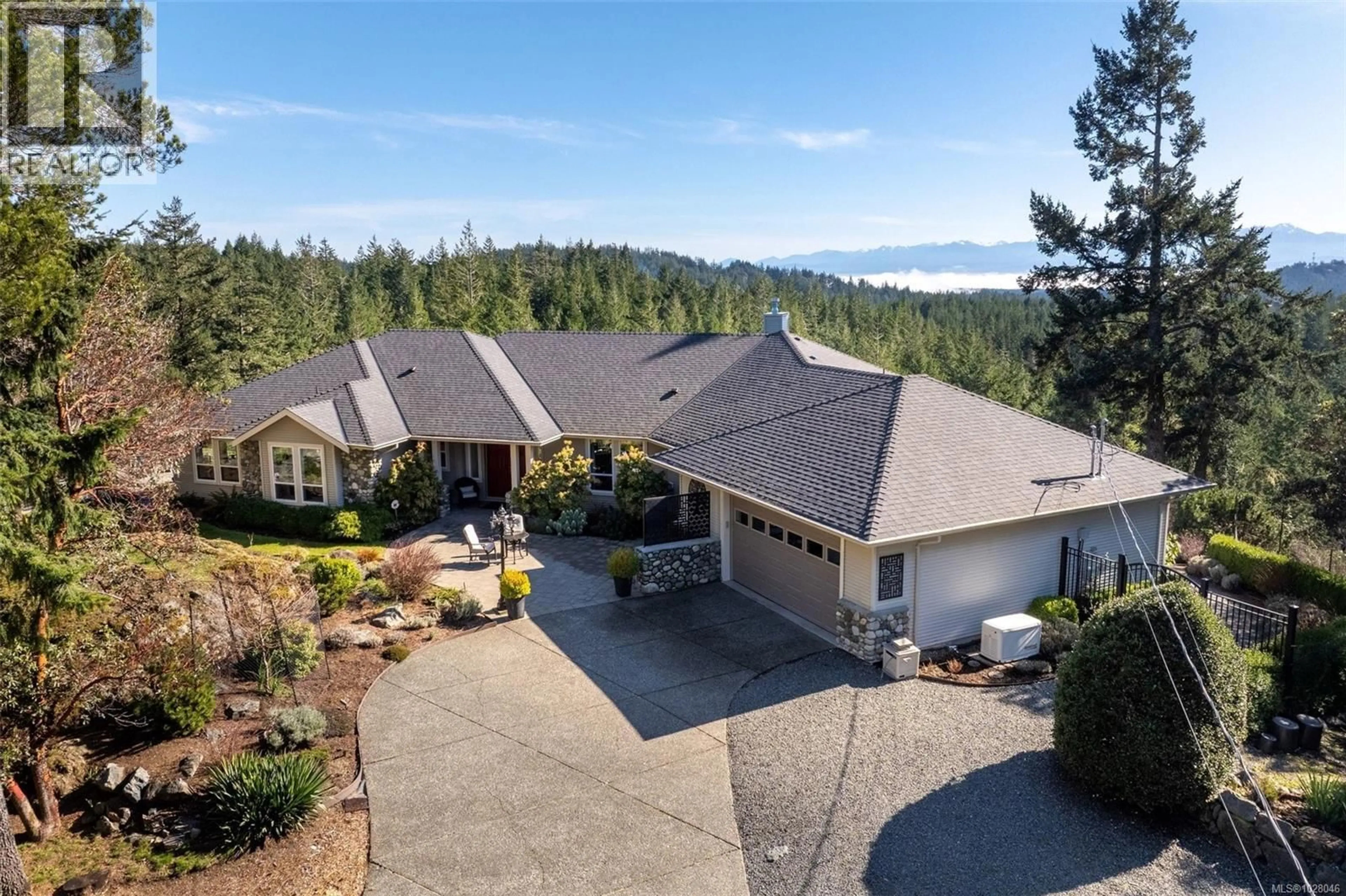 A pic from outside/outdoor area/front of a property/back of a property/a pic from drone, mountain view for 5111 EAGLE TREE PLACE, Metchosin British Columbia V9C4H9