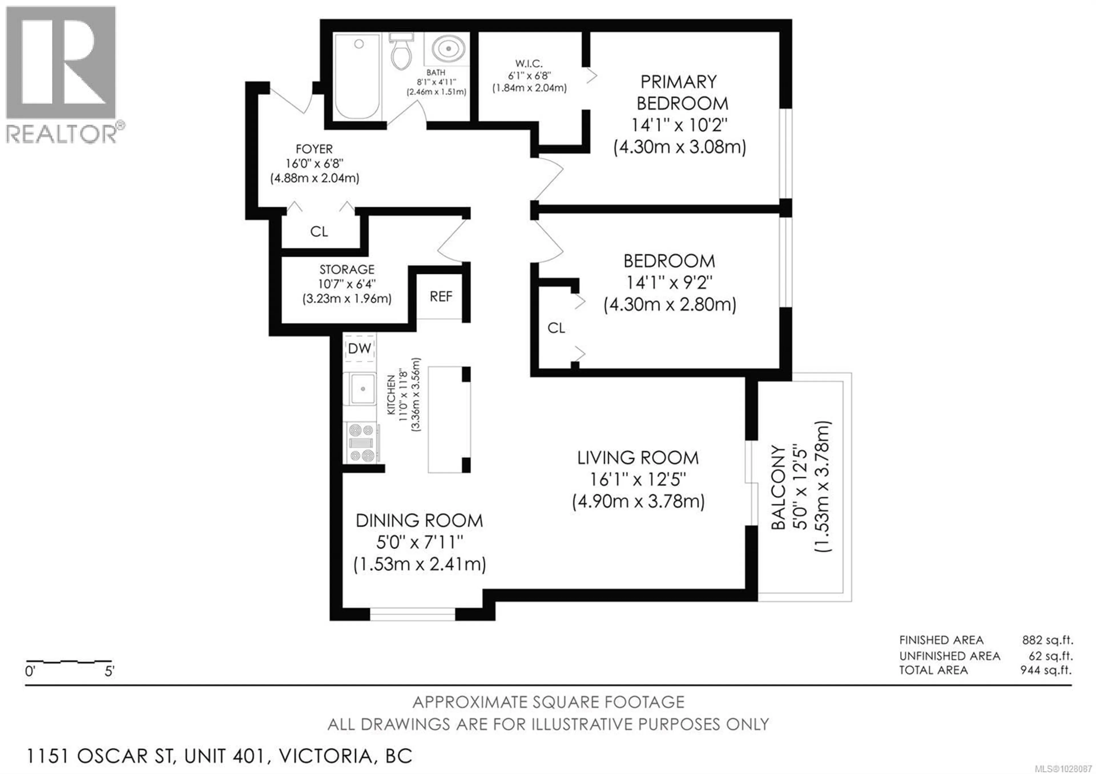 Floor plan for 401 - 1151 OSCAR STREET, Victoria British Columbia V8V2X5