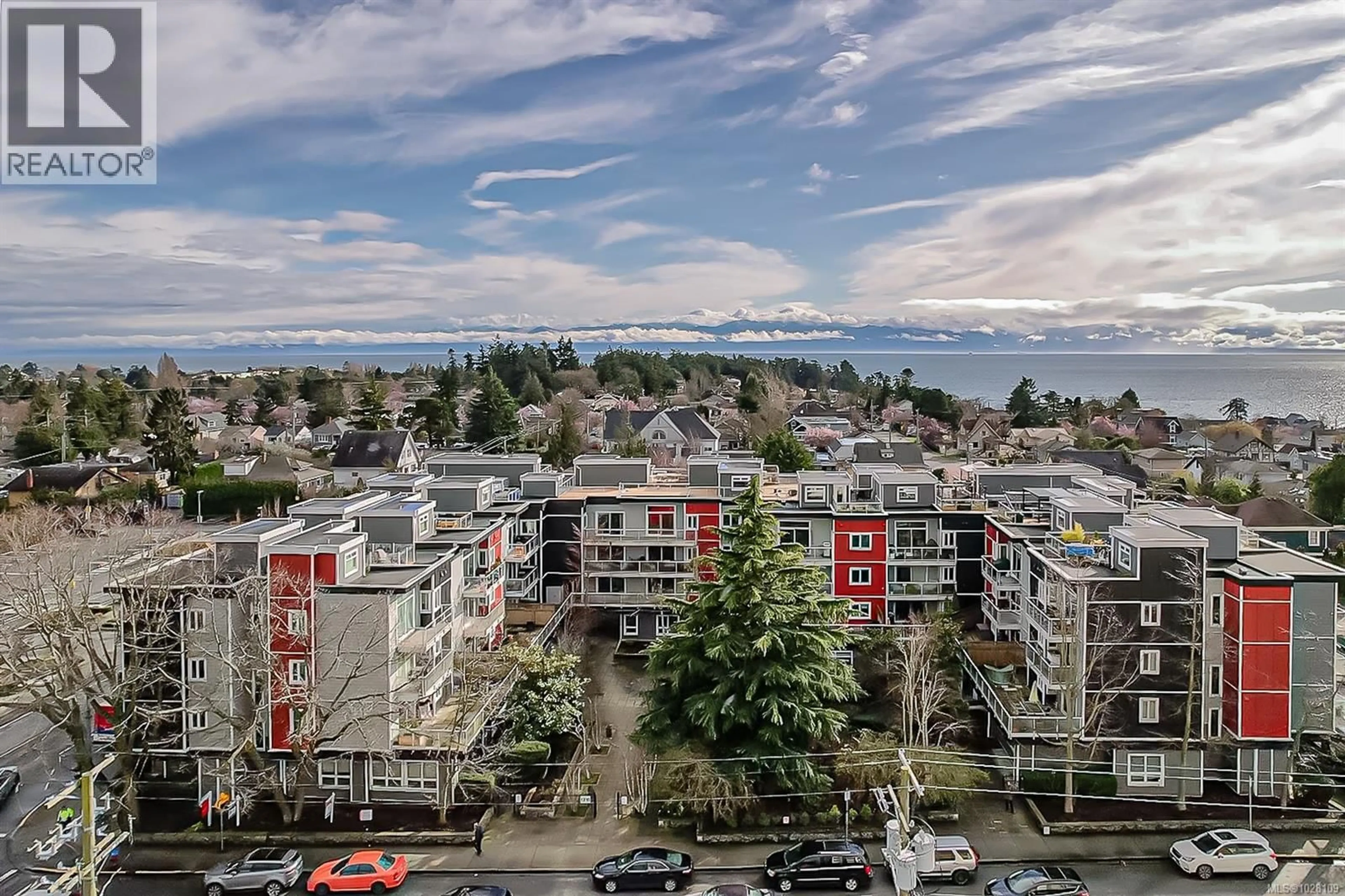 A pic from outside/outdoor area/front of a property/back of a property/a pic from drone, water/lake/river/ocean view for 210 - 1315 ESQUIMALT ROAD, Esquimalt British Columbia V9A3P5