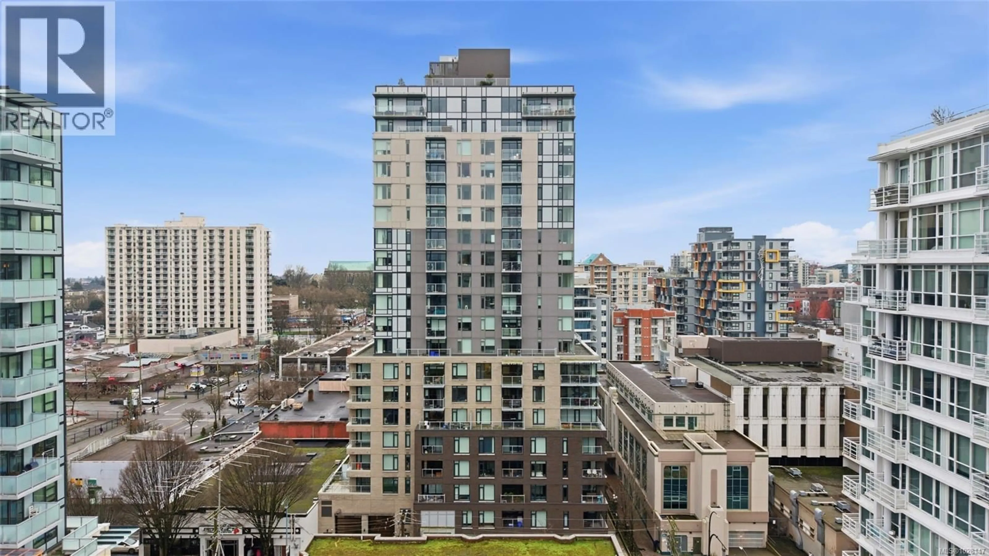 Balcony in the apartment, city buildings view from balcony for 809 - 845 JOHNSON STREET, Victoria British Columbia V8W0G3