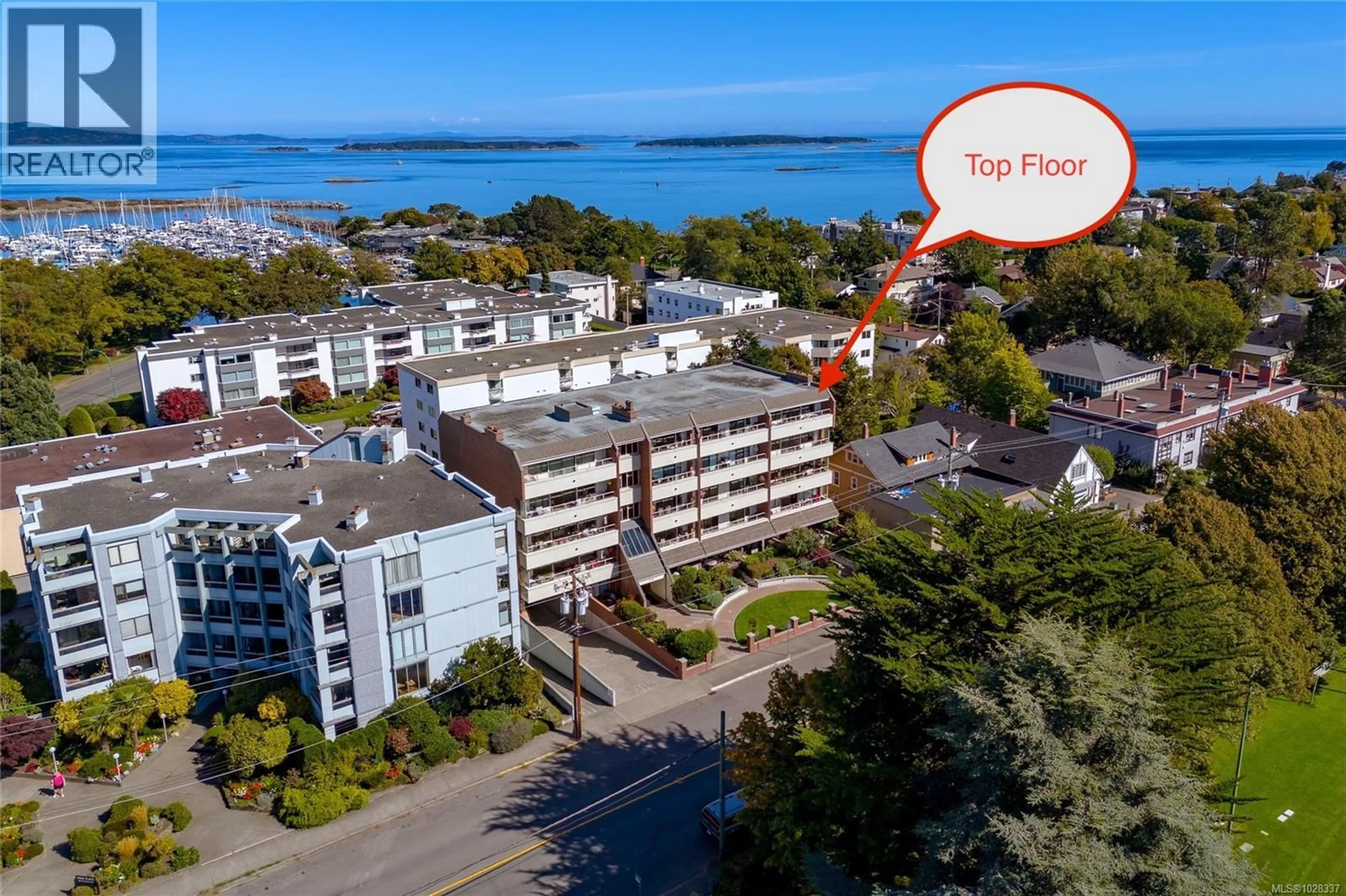 A pic from outside/outdoor area/front of a property/back of a property/a pic from drone, water/lake/river/ocean view for 503 - 1175 NEWPORT AVENUE, Oak Bay British Columbia V8S5E6