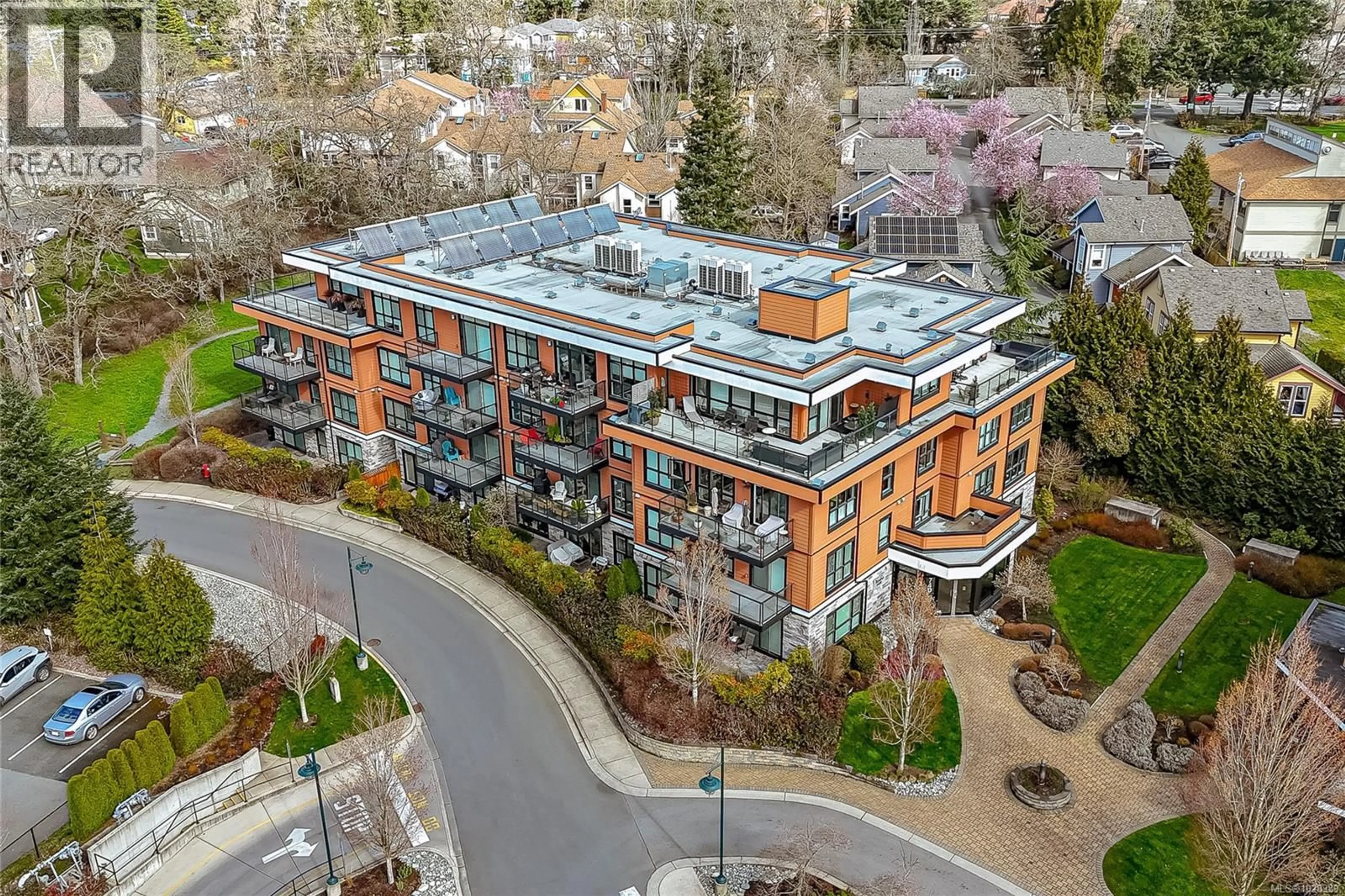 A pic from outside/outdoor area/front of a property/back of a property/a pic from drone, building for 105 - 740 TRAVINO LANE, Saanich British Columbia V8Z0E2