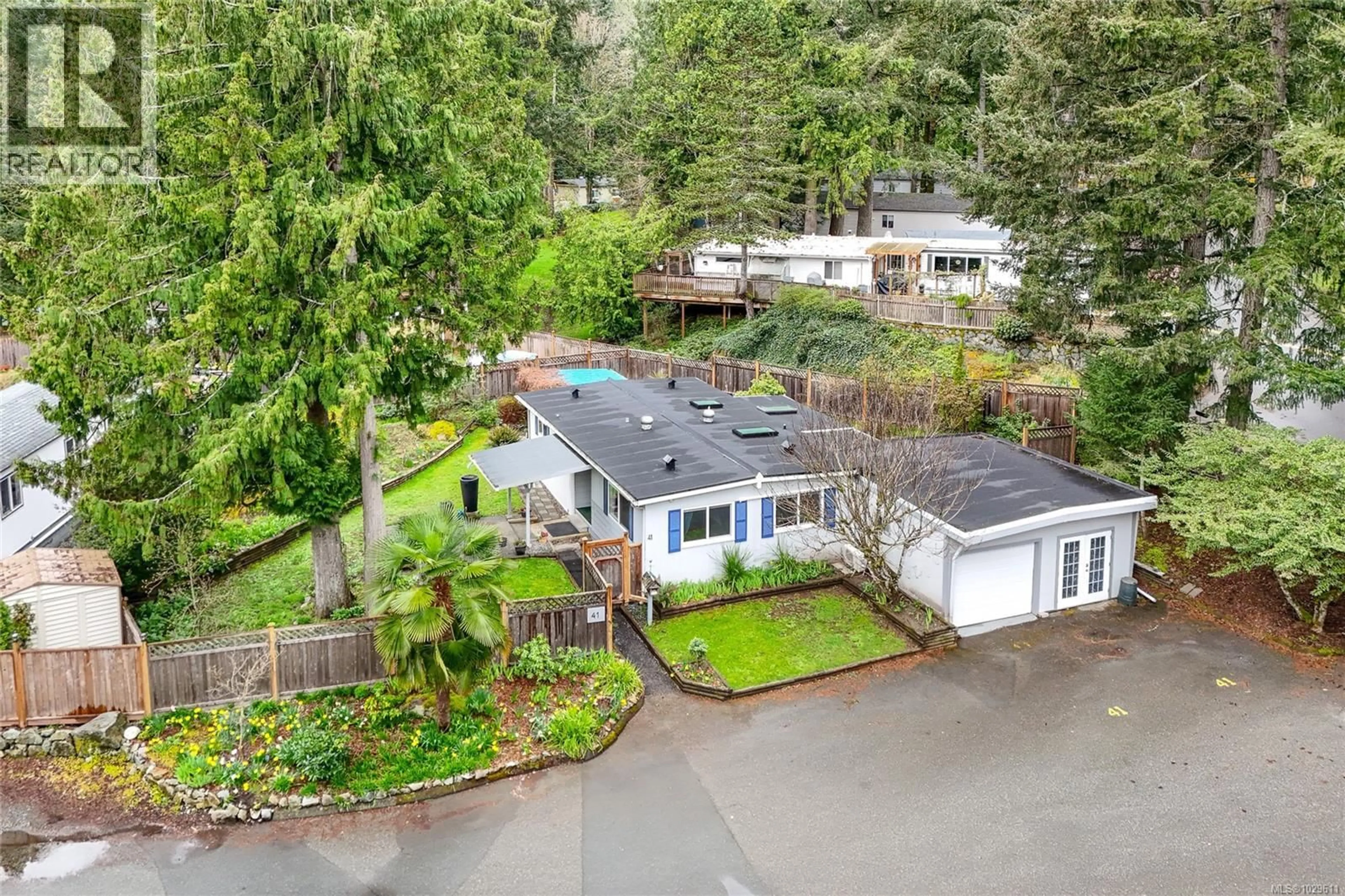 A pic from outside/outdoor area/front of a property/back of a property/a pic from drone, water/lake/river/ocean view for 41 - 2500 FLORENCE LAKE ROAD, Langford British Columbia V9B4H2