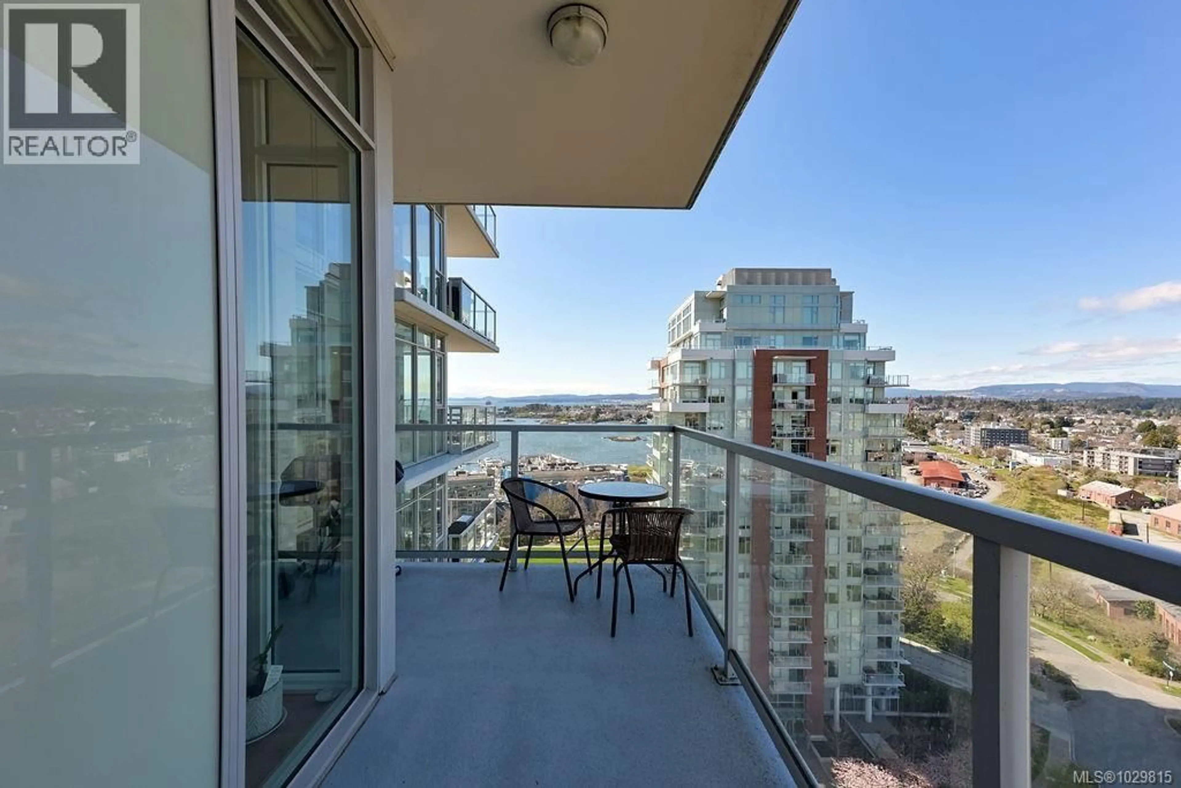 Balcony in the apartment, city buildings view from balcony for 1404 - 83 SAGHALIE ROAD, Victoria British Columbia V9A0E7