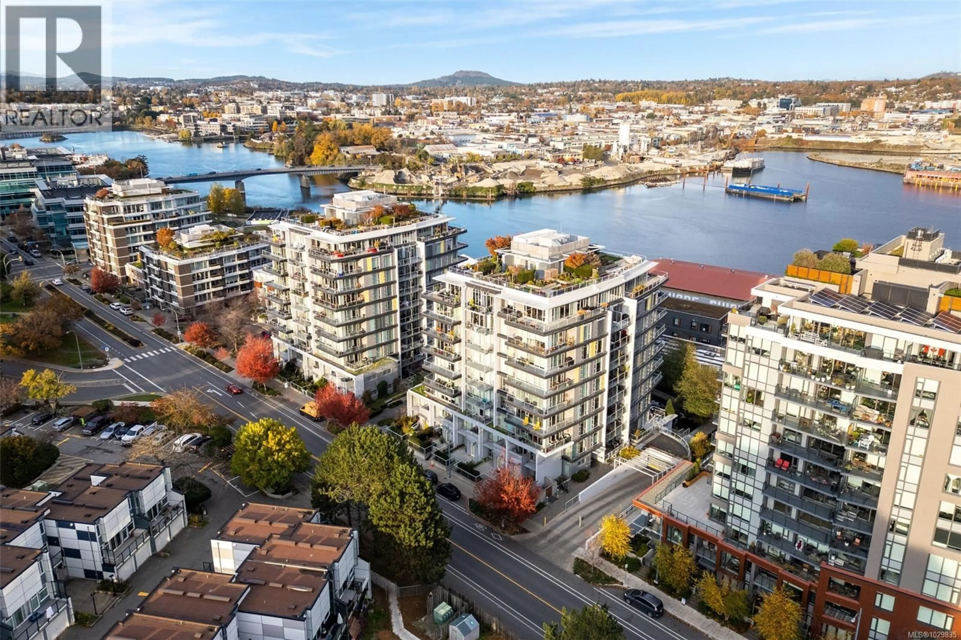 A pic from outside/outdoor area/front of a property/back of a property/a pic from drone, water/lake/river/ocean view for 308 - 373 TYEE ROAD, Victoria British Columbia V9A0B3