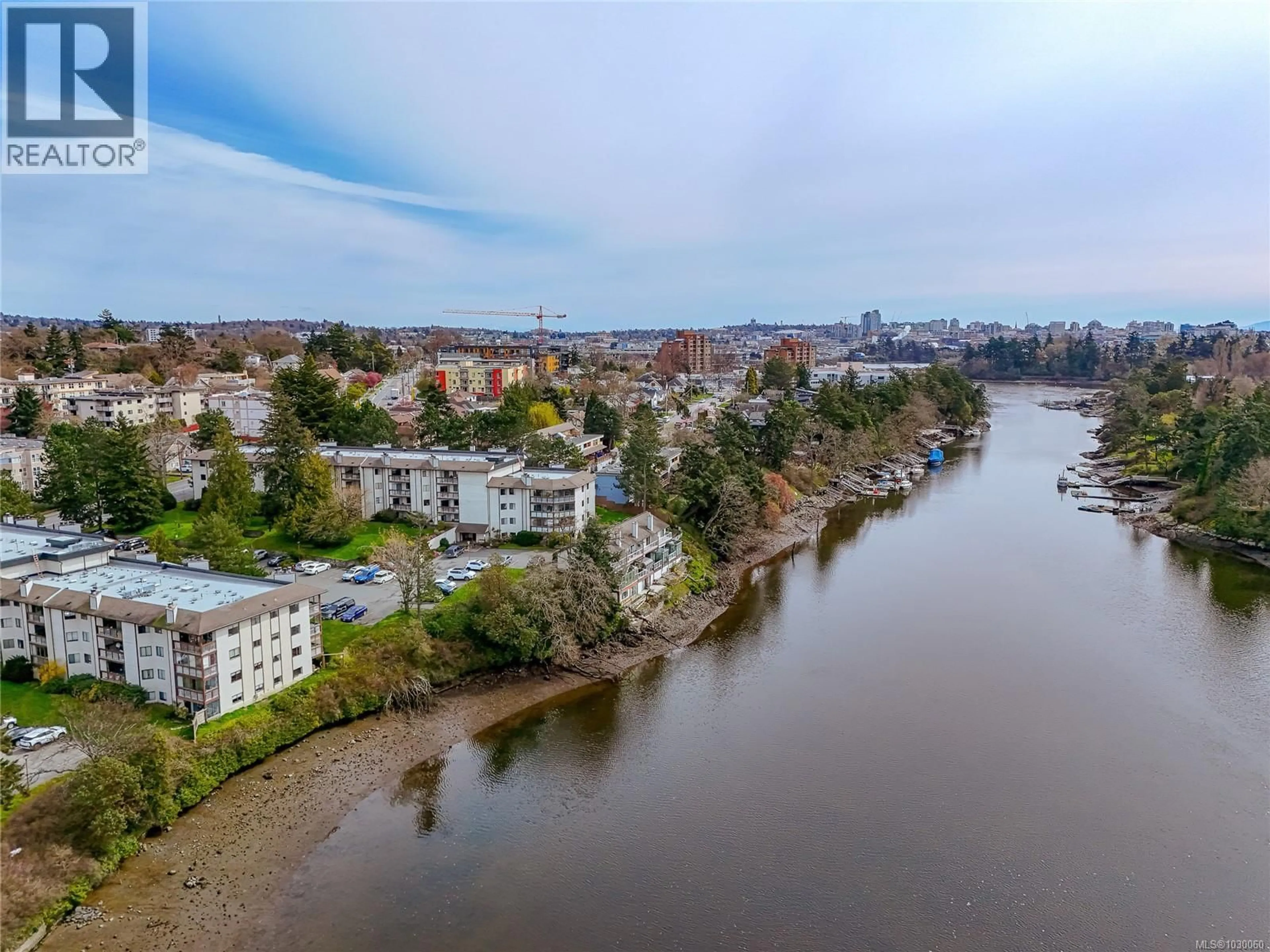 A pic from outside/outdoor area/front of a property/back of a property/a pic from drone, water/lake/river/ocean view for 203 - 69 GORGE ROAD WEST, Saanich British Columbia V9A1L9