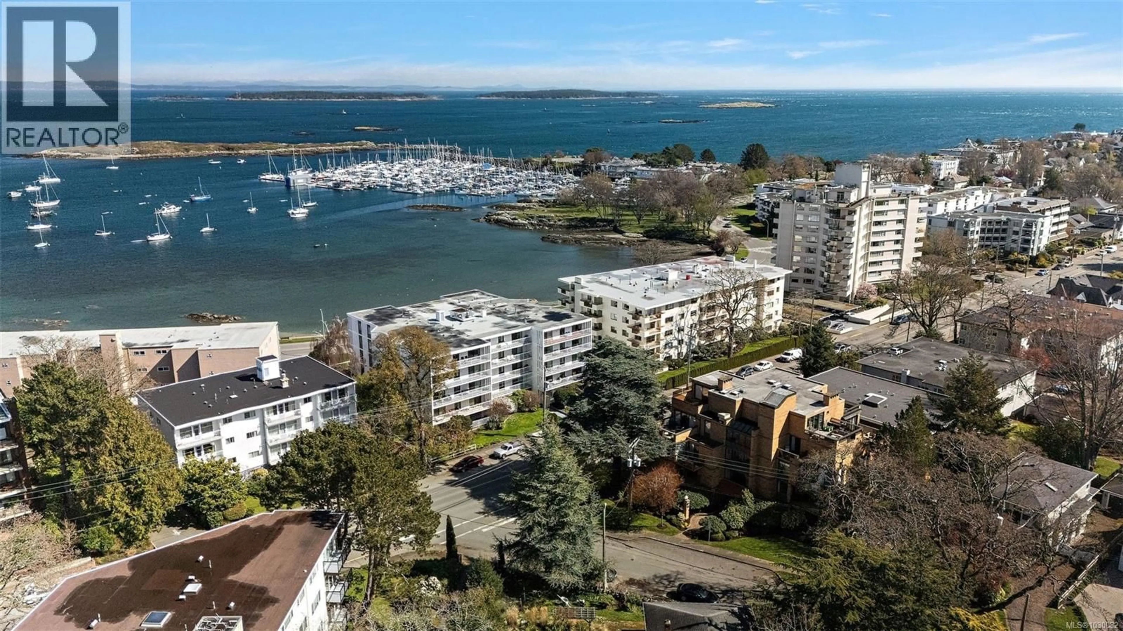 A pic from outside/outdoor area/front of a property/back of a property/a pic from drone, water/lake/river/ocean view for 201 - 1280 NEWPORT AVENUE, Oak Bay British Columbia V8S5E7