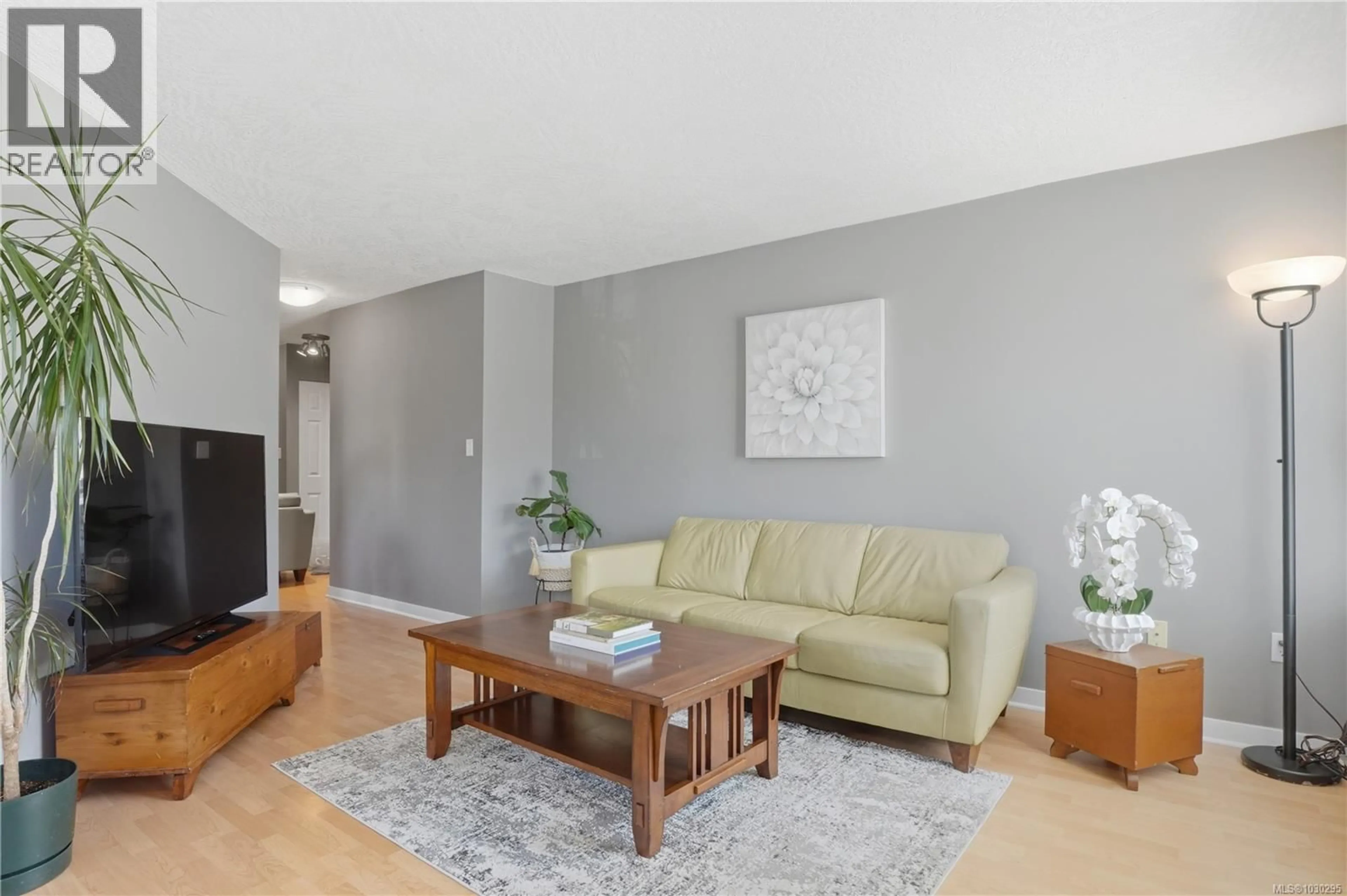Living room with furniture, wood/laminate floor for 207 - 1055 HILLSIDE AVENUE, Victoria British Columbia V8T2A4