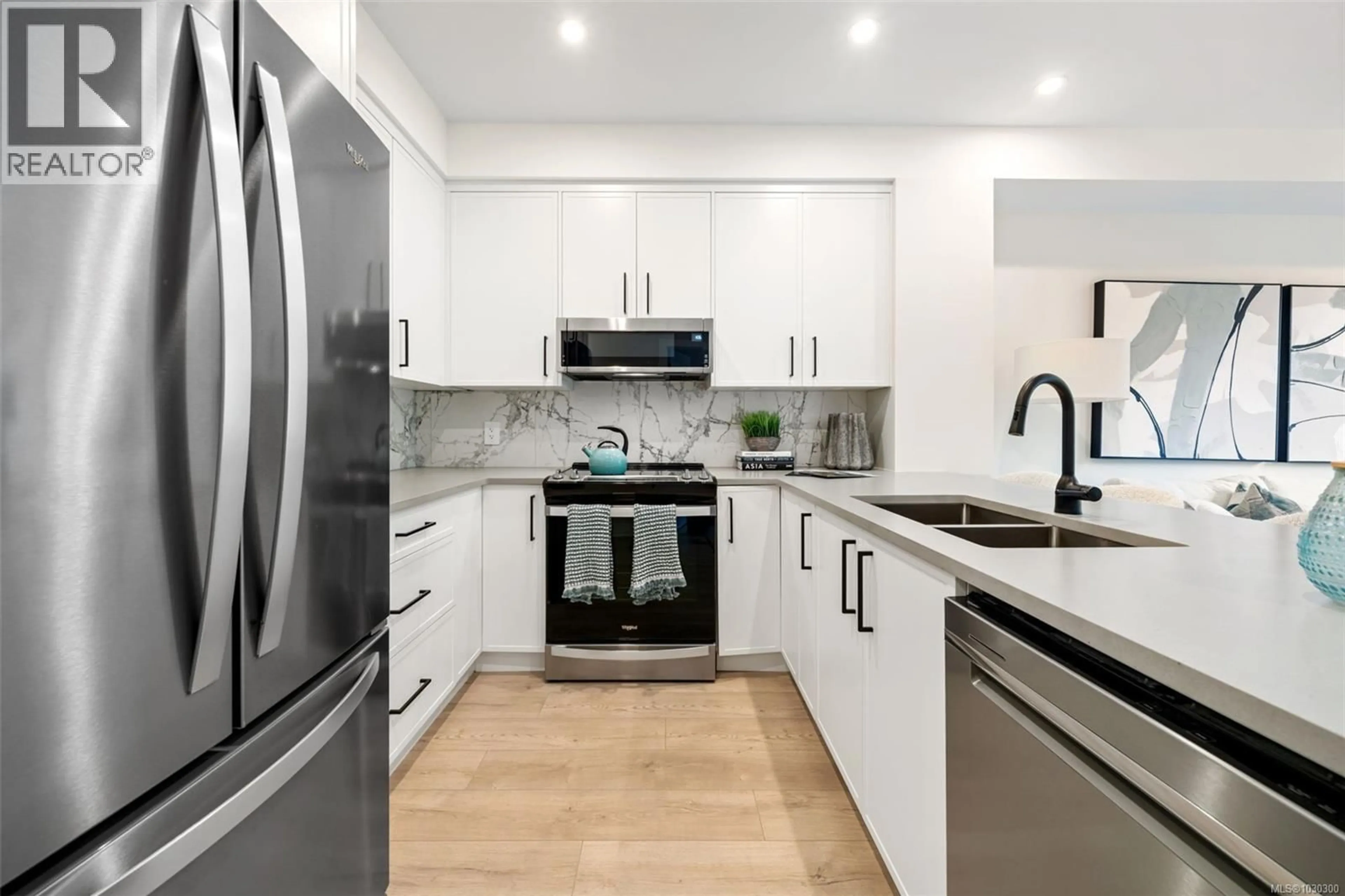 Contemporary kitchen, ceramic/tile floor for 109 - 1371 GOLDSTREAM AVENUE, Langford British Columbia V9B7B7