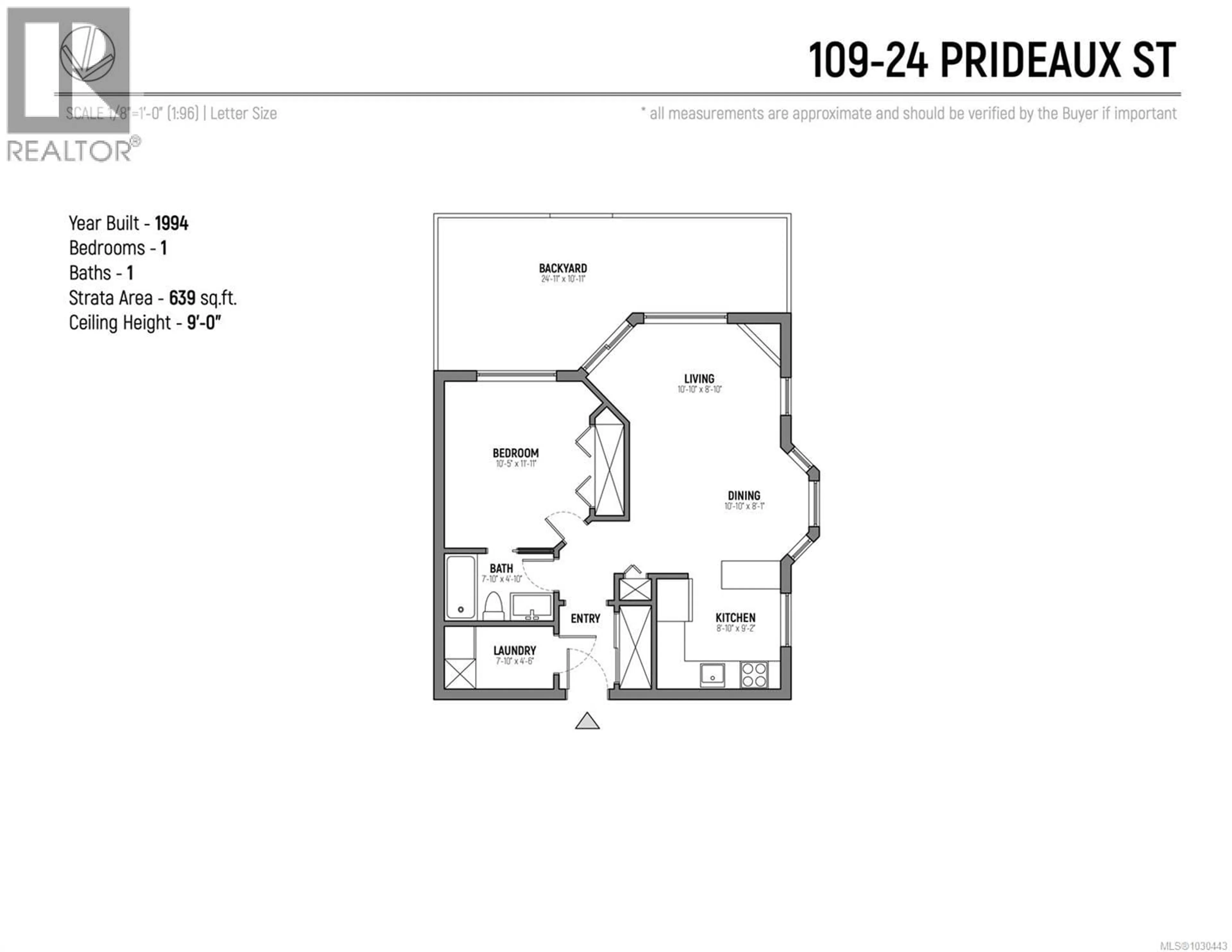 Floor plan for 109 - 24 PRIDEAUX STREET, Nanaimo British Columbia V9R2M4
