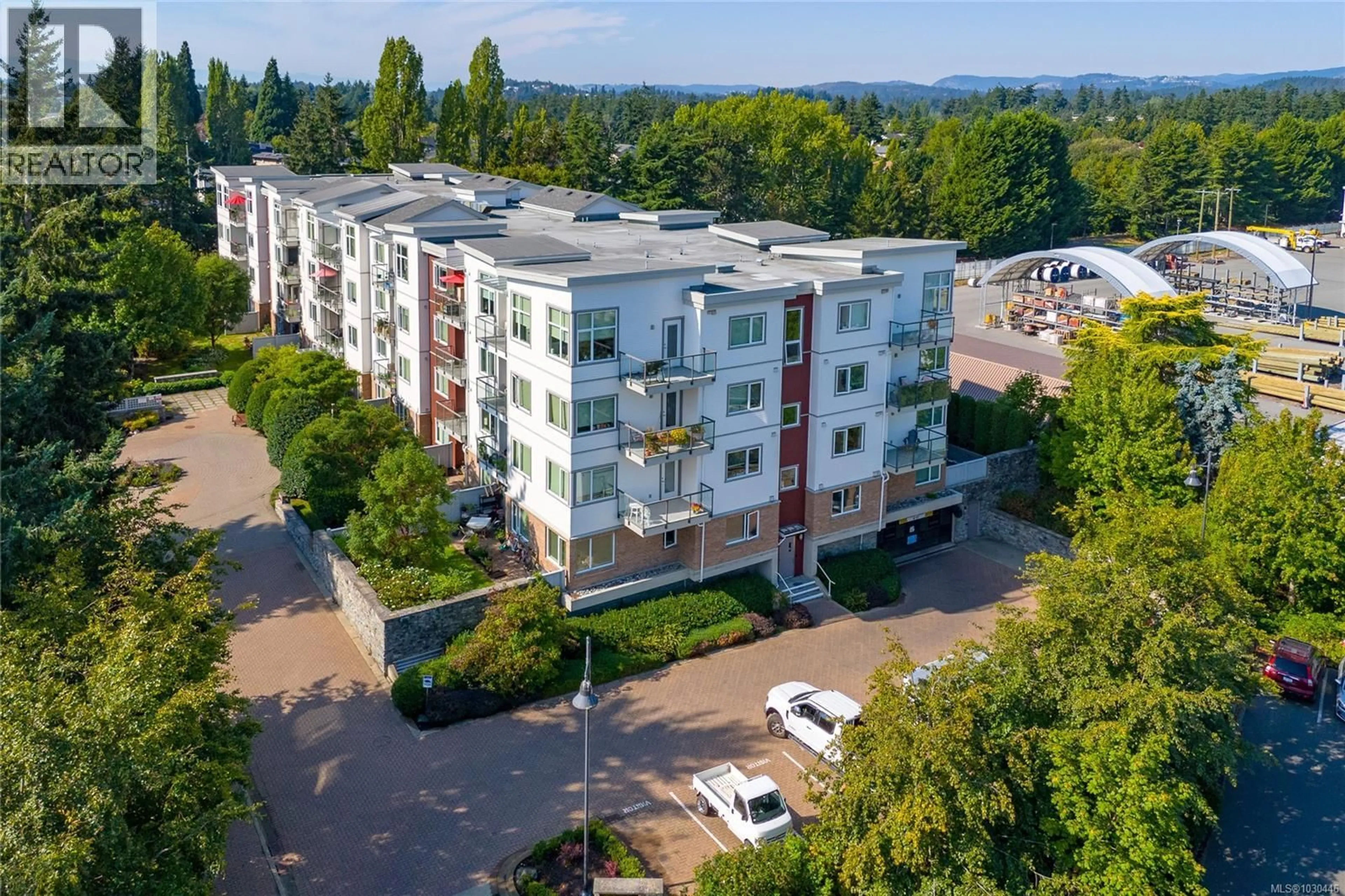 A pic from outside/outdoor area/front of a property/back of a property/a pic from drone, city buildings view from balcony for 405 - 4394 WEST SAANICH ROAD, Saanich British Columbia V8Z3E9