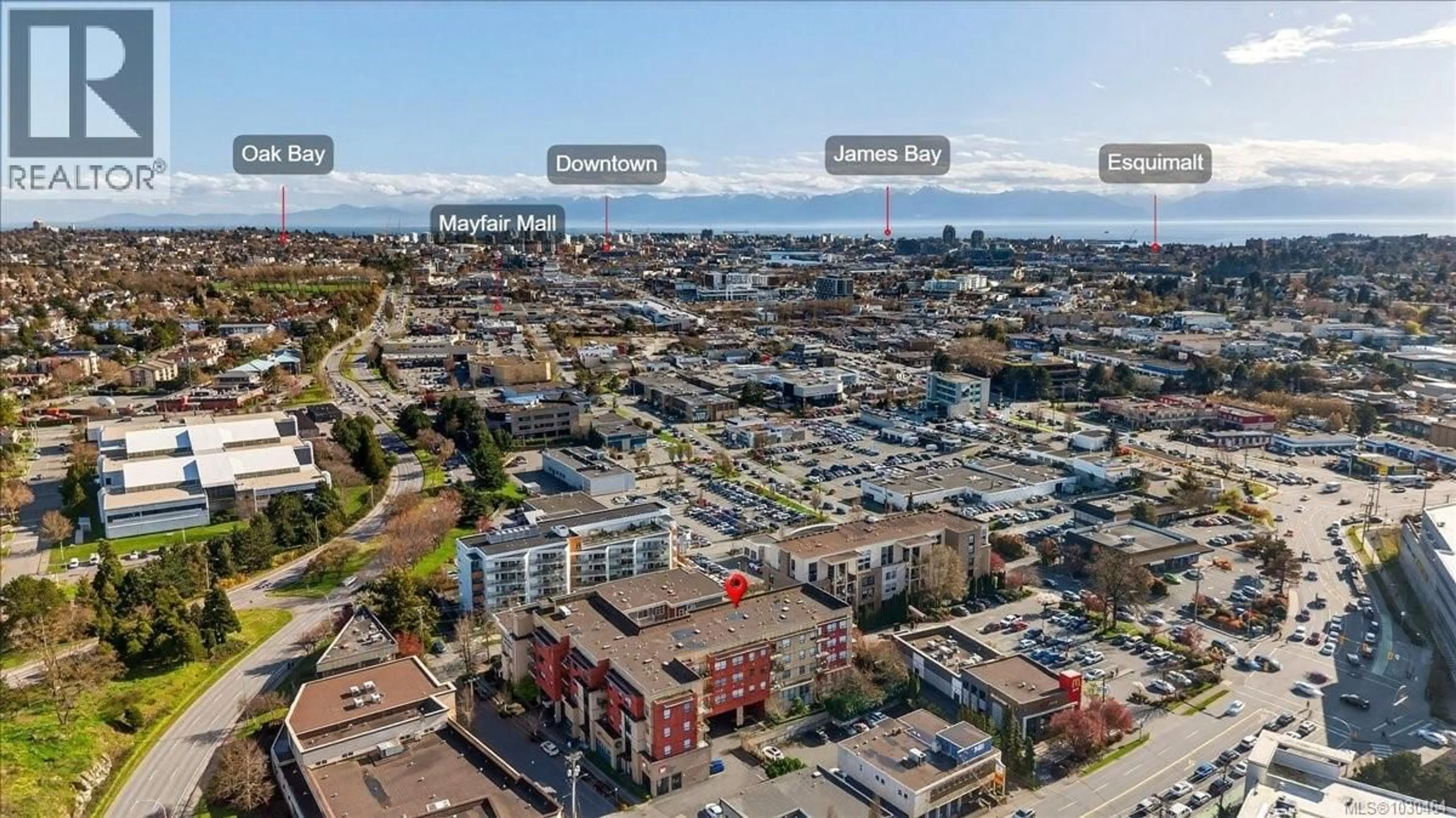 A pic from outside/outdoor area/front of a property/back of a property/a pic from drone, city buildings view from balcony for 111 - 880 SHORT STREET, Saanich British Columbia V8X2V5