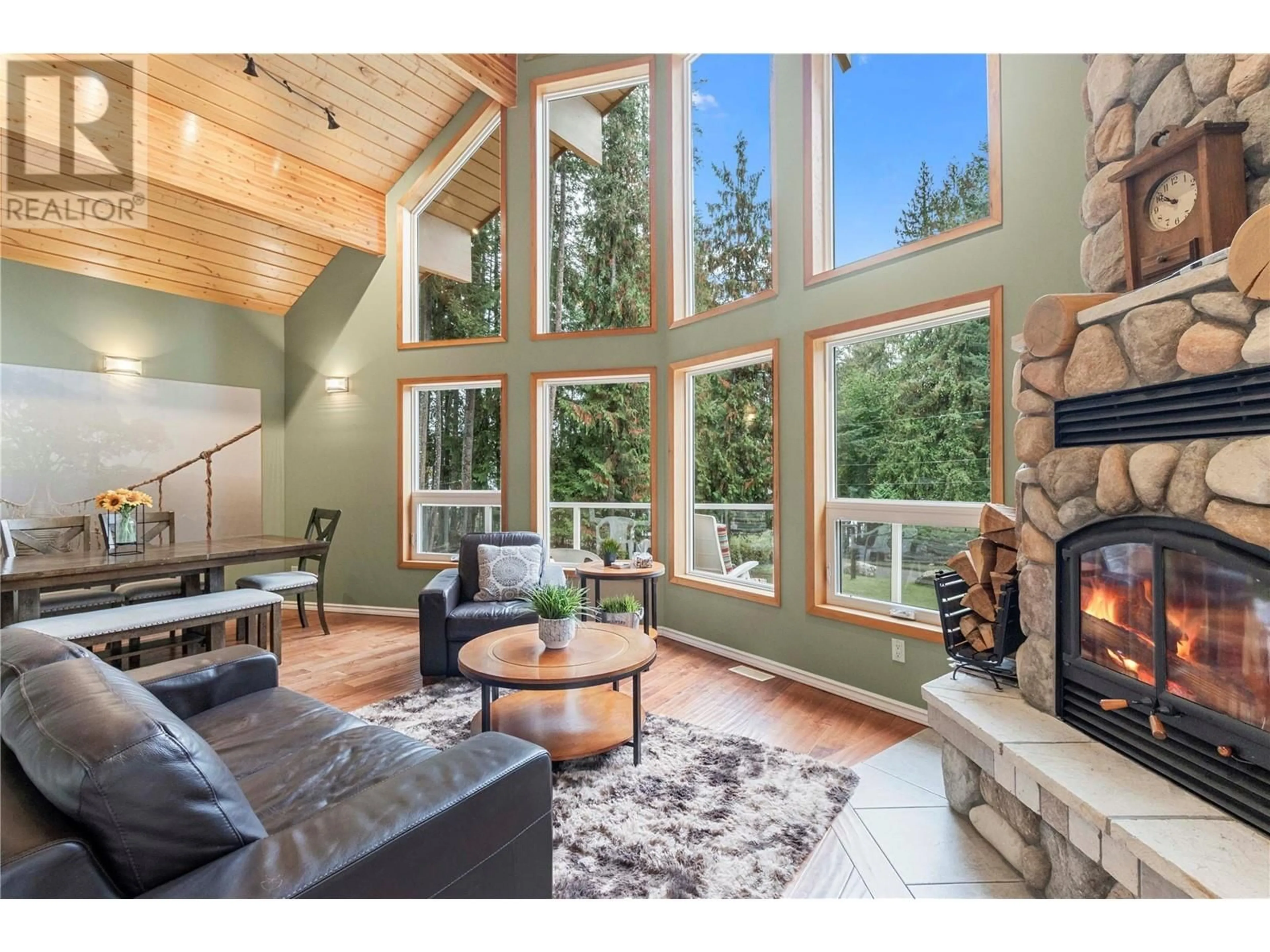 Living room, wood floors for 7889 Gardiner Road, Anglemont British Columbia V0E1M8