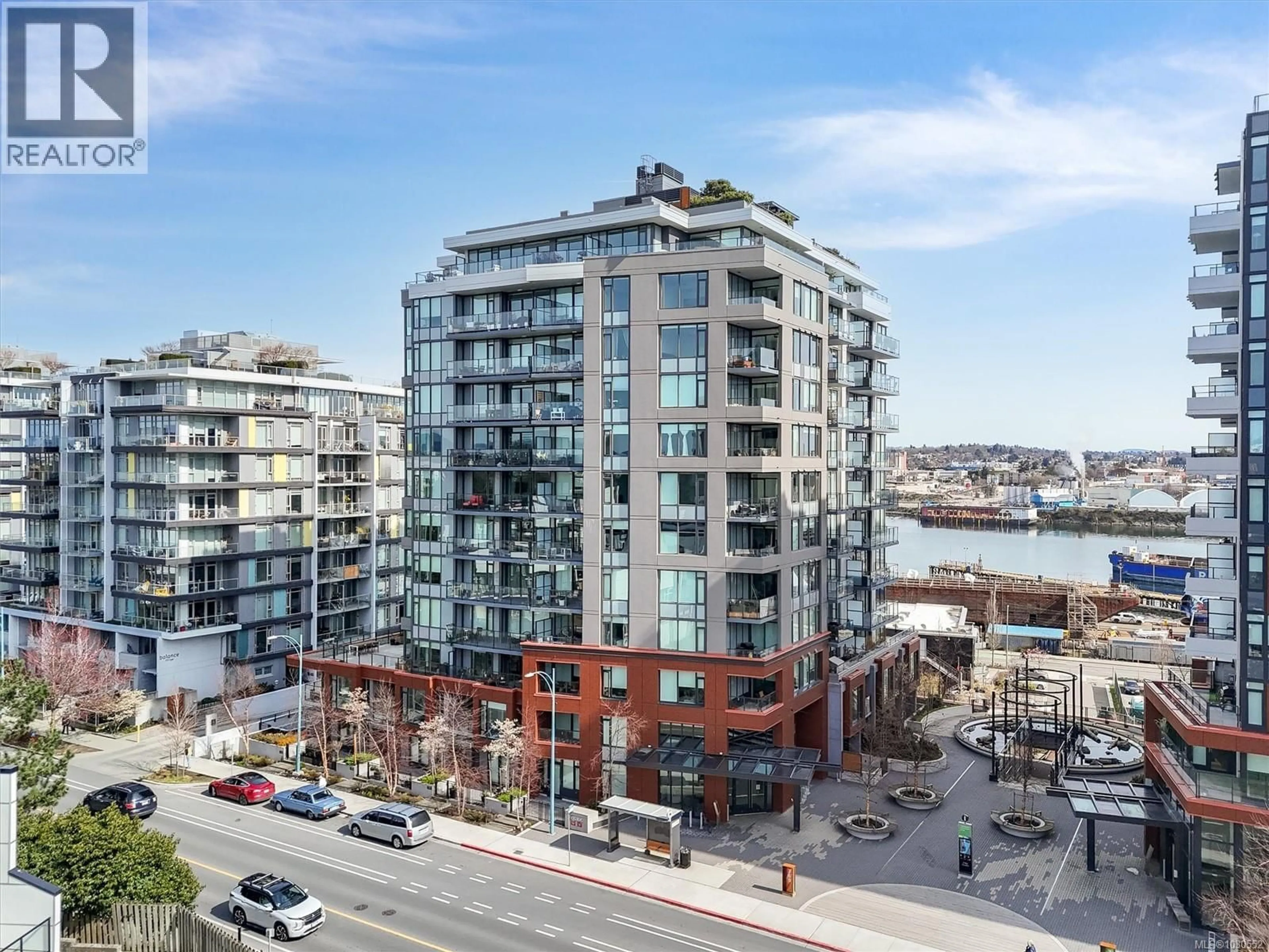 A pic from outside/outdoor area/front of a property/back of a property/a pic from drone, city buildings view from balcony for 1102 - 369 TYEE ROAD, Victoria British Columbia V9A0B6