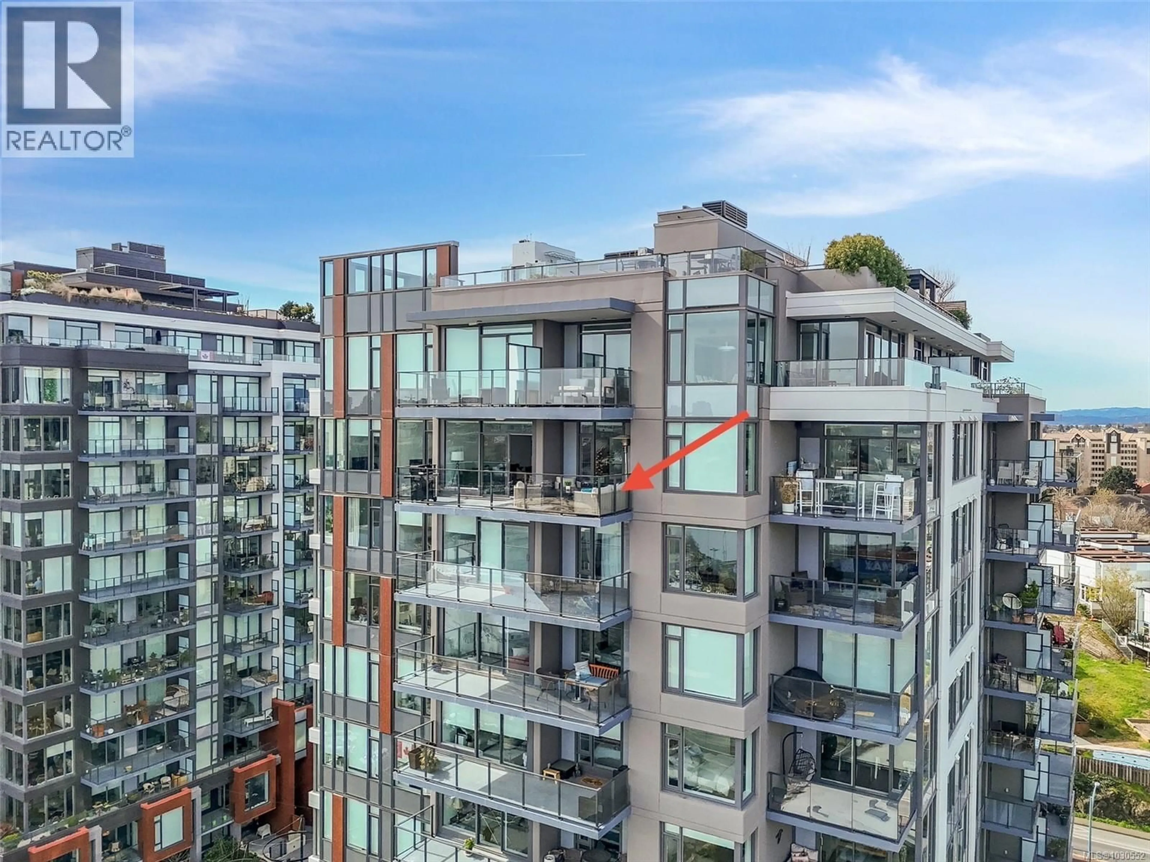 A pic from outside/outdoor area/front of a property/back of a property/a pic from drone, city buildings view from balcony for 1102 - 369 TYEE ROAD, Victoria British Columbia V9A0B6