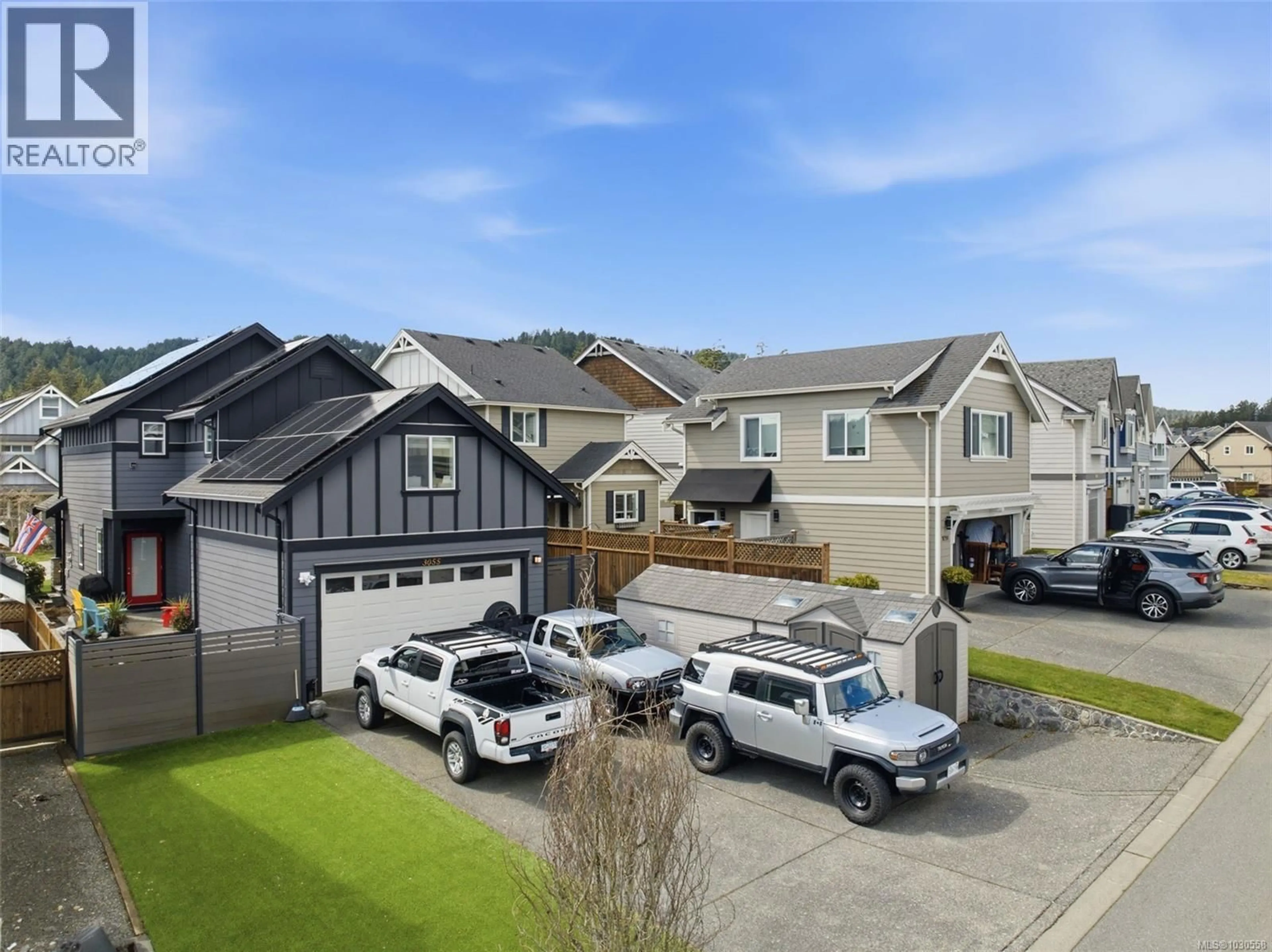A pic from outside/outdoor area/front of a property/back of a property/a pic from drone, street for 3055 DORNIER ROAD, Langford British Columbia V9B0N2
