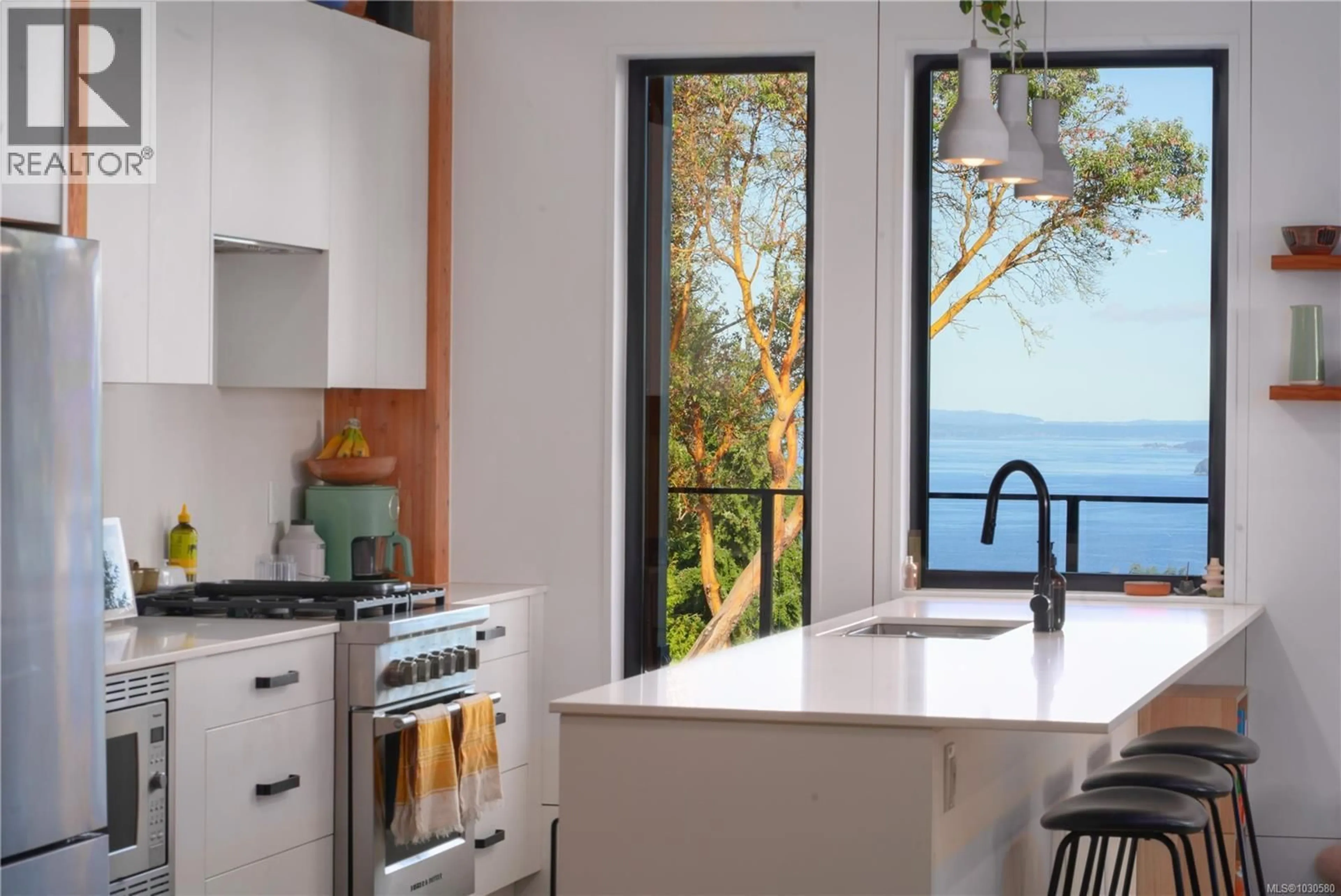 Contemporary kitchen, ceramic/tile floor for 128 SPRING GOLD WAY, Salt Spring British Columbia V8K2Y1