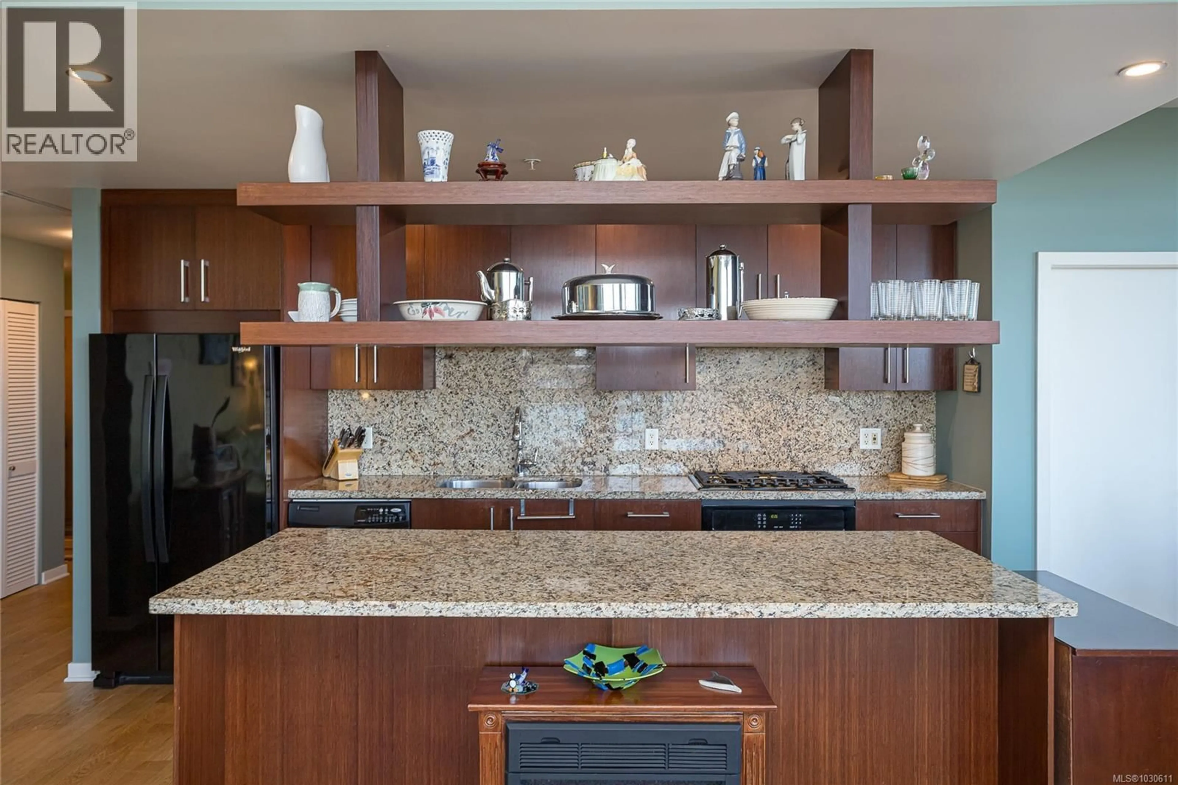 Contemporary kitchen, ceramic/tile floor for 203 - 379 TYEE ROAD, Victoria British Columbia V9A0B4