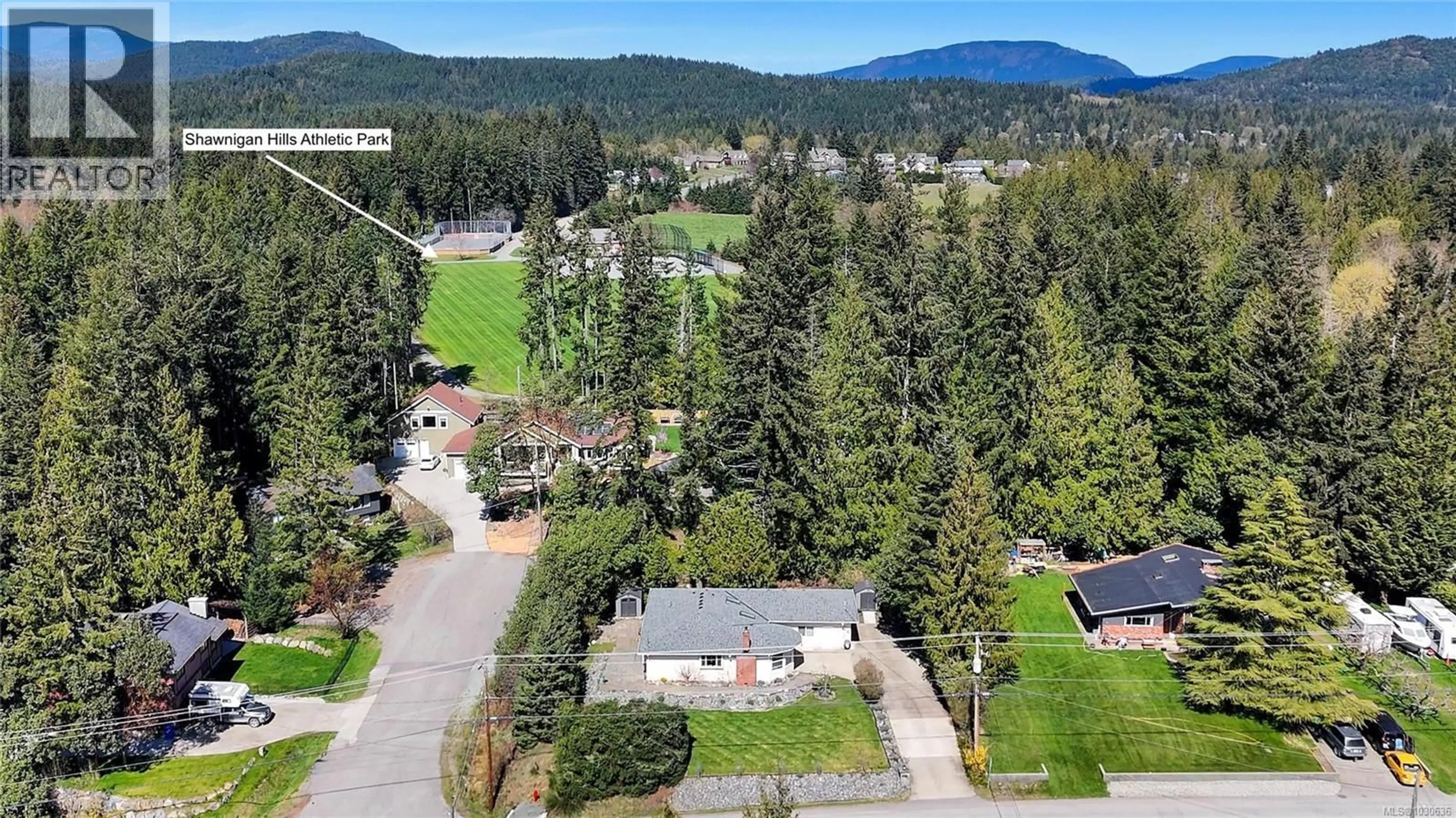 A pic from outside/outdoor area/front of a property/back of a property/a pic from drone, mountain view for 2161 MCKEAN ROAD, Shawnigan Lake British Columbia V8H2E8