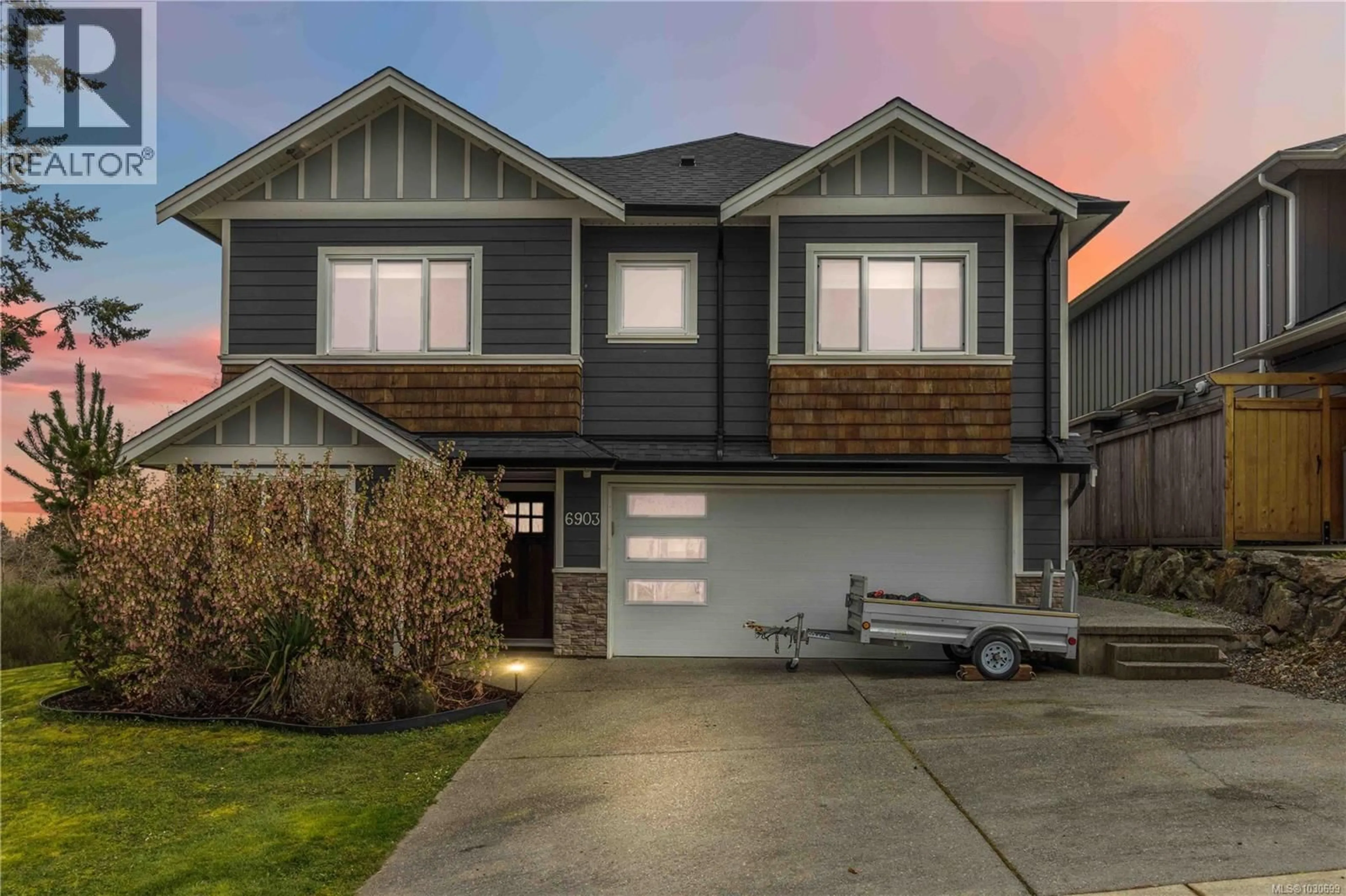 Home with vinyl exterior material, street for 6903 BURR DRIVE, Sooke British Columbia V9Z0L1