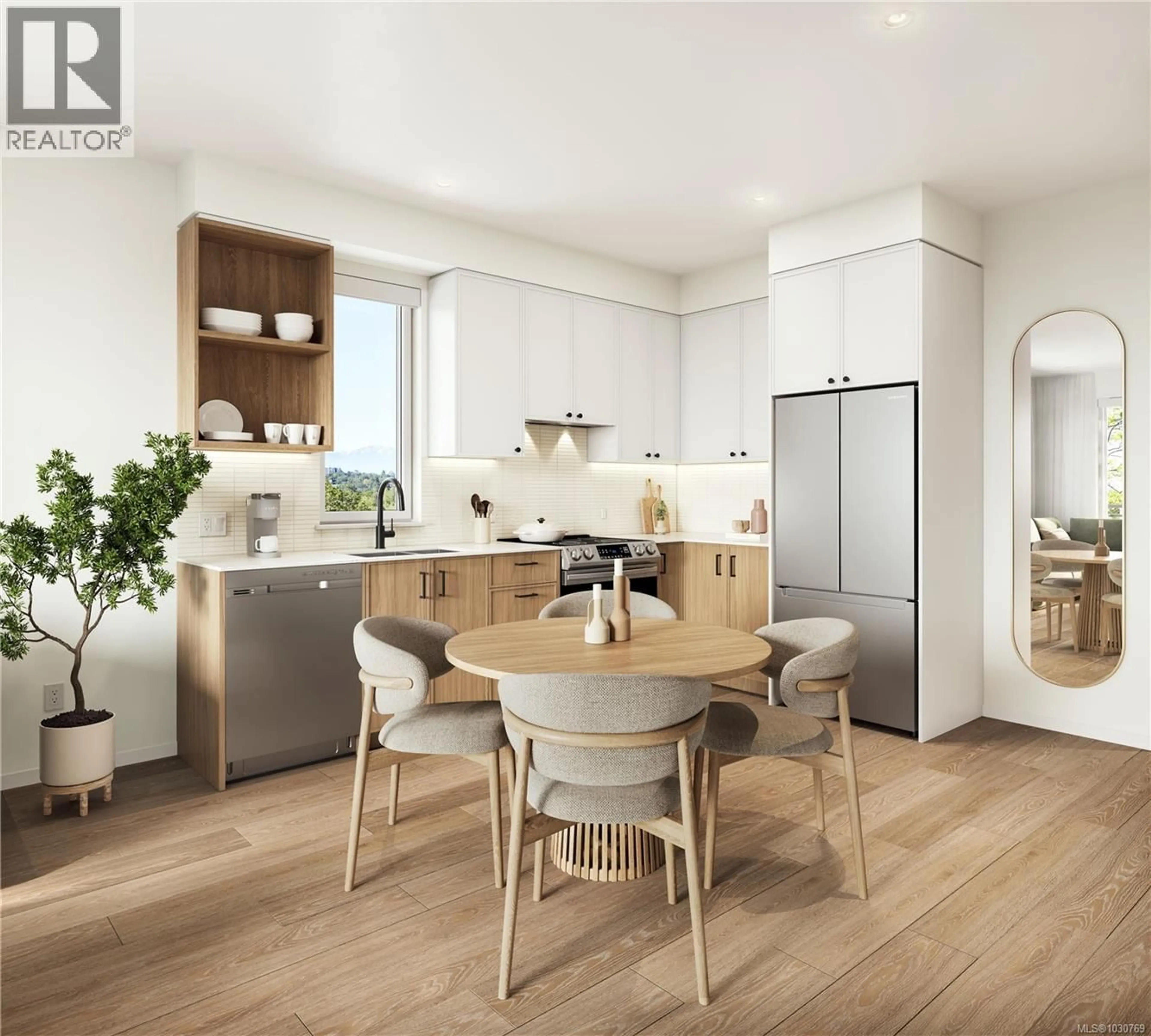 Open concept kitchen, wood/laminate floor for 201 - 3226 SHELBOURNE STREET, Saanich British Columbia V8P5G8