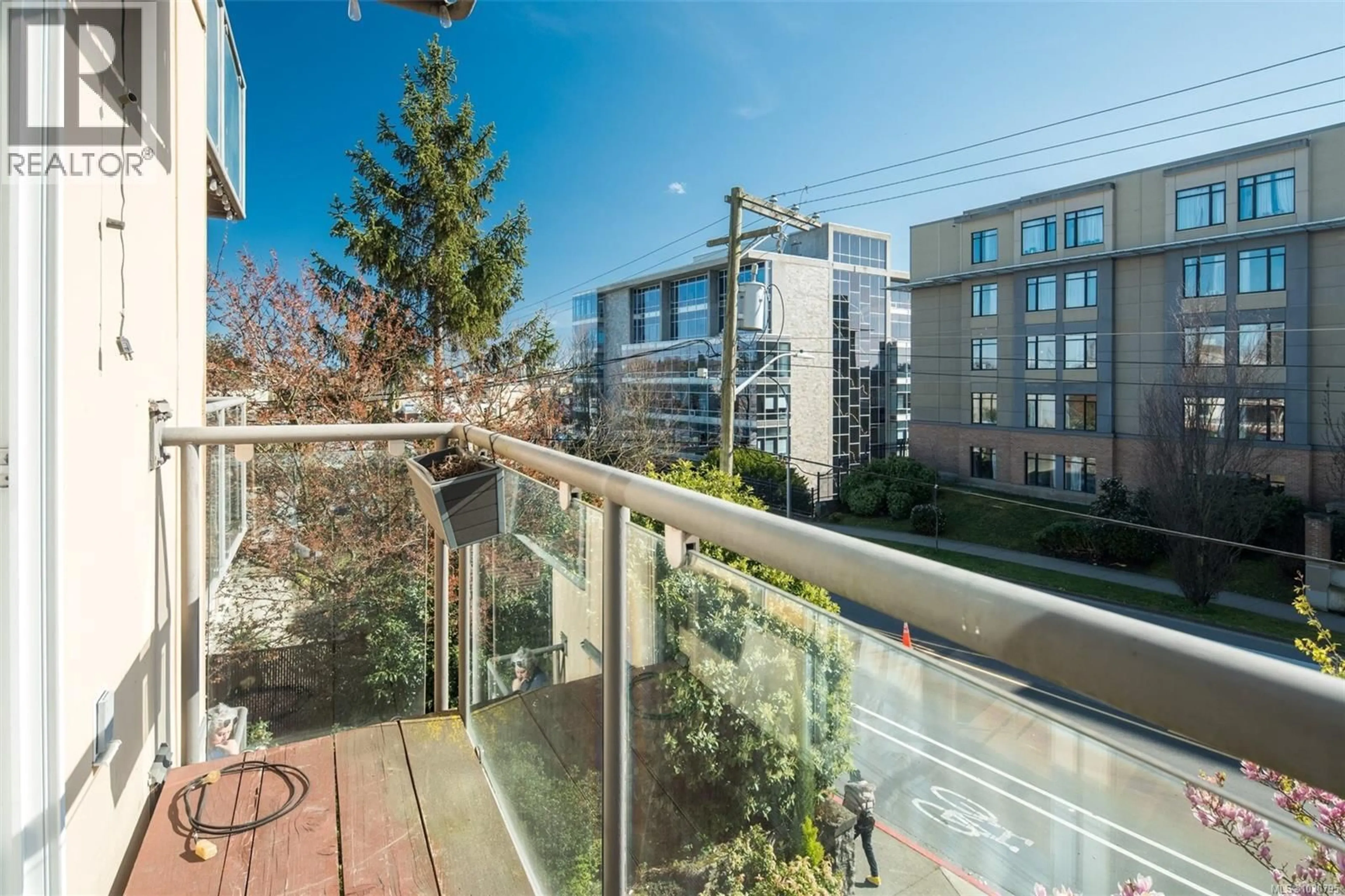 Balcony in the apartment, city buildings view from balcony for 303 - 356 GORGE ROAD EAST, Victoria British Columbia V8T2W2