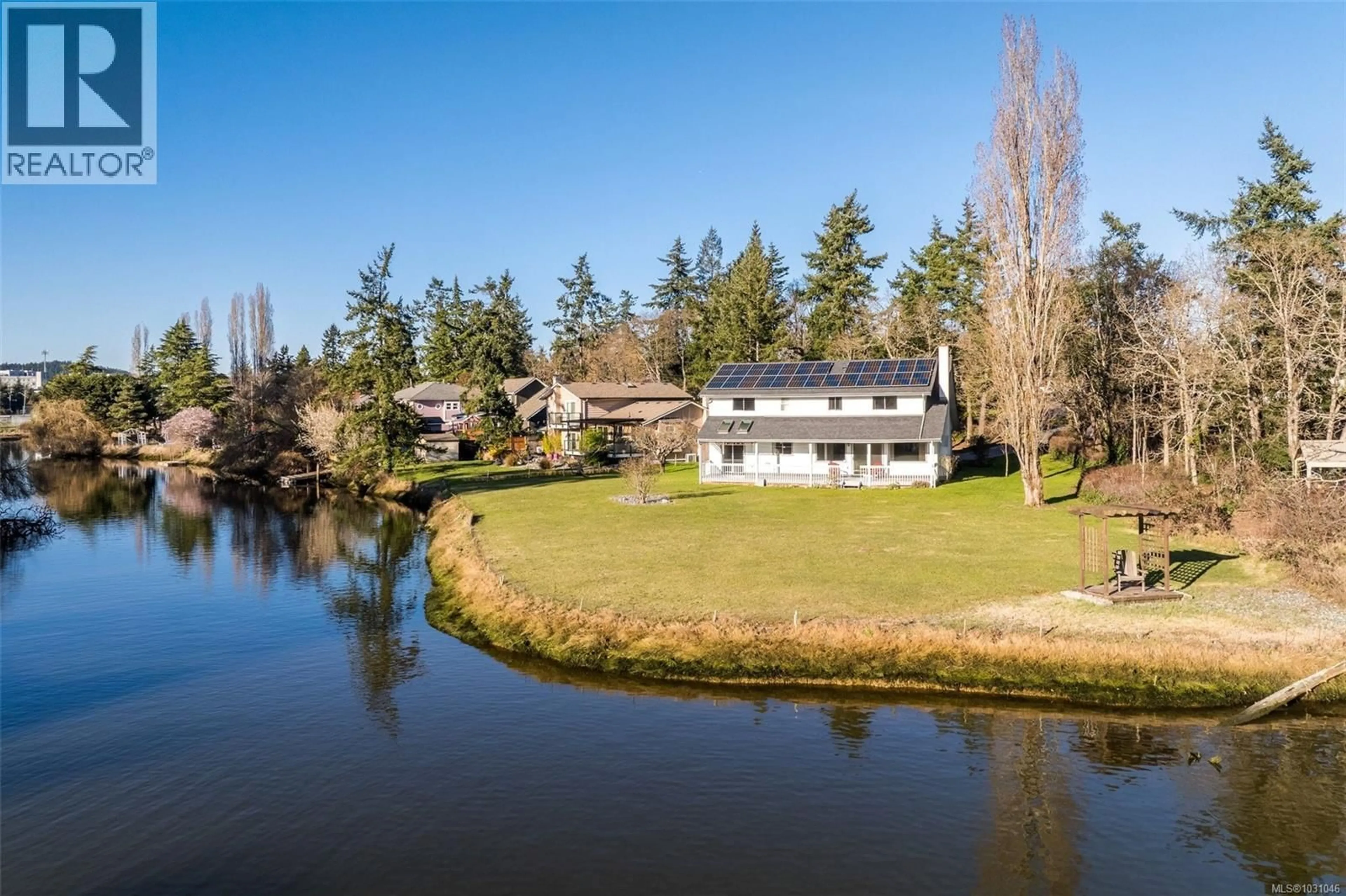 A pic from outside/outdoor area/front of a property/back of a property/a pic from drone, water/lake/river/ocean view for 87 KINGHAM PLACE, View Royal British Columbia V9B1L9