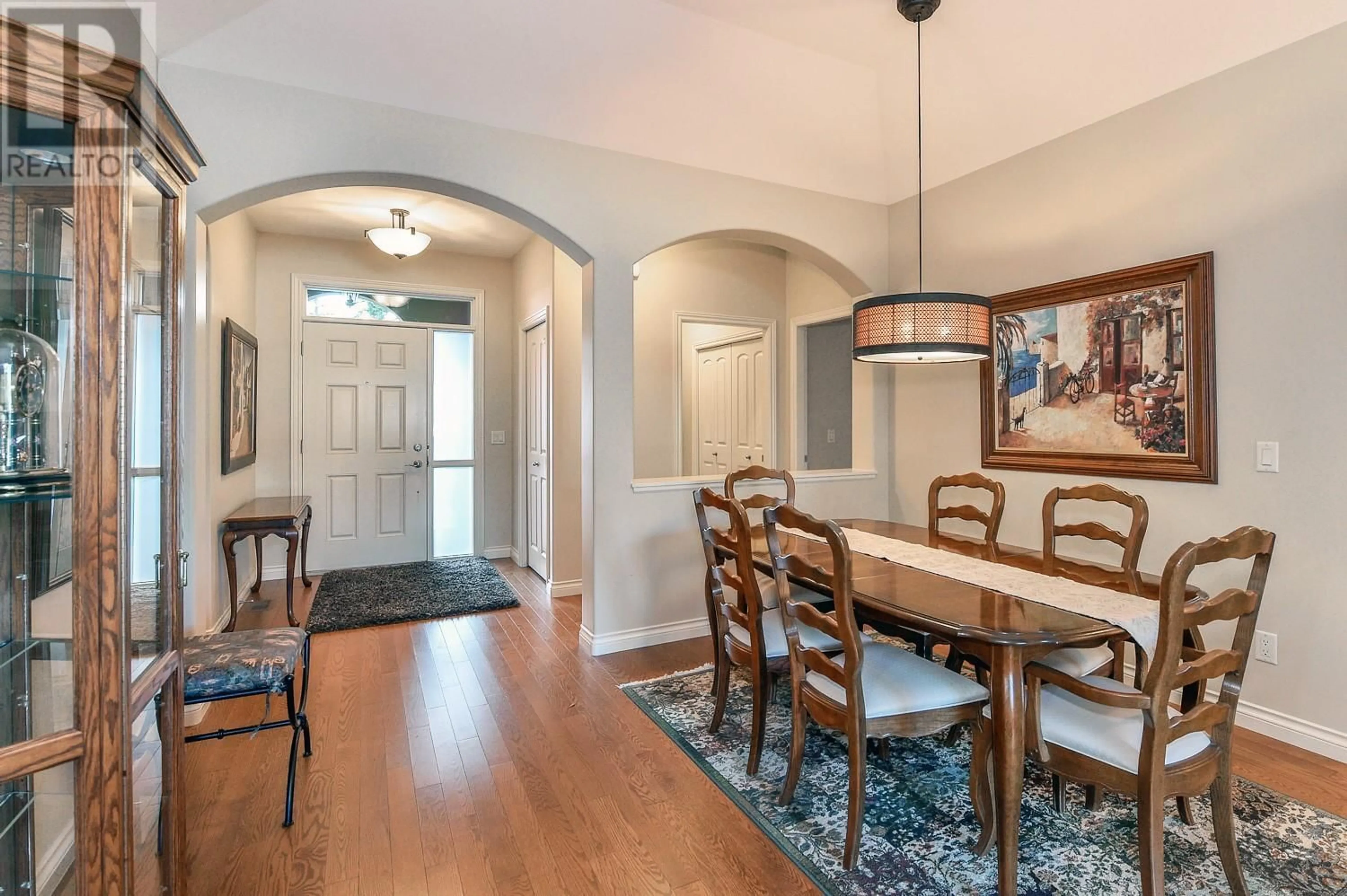 Dining room, wood floors, cottage for 4528 Gallaghers Edgewood Drive, Kelowna British Columbia V1W5E6