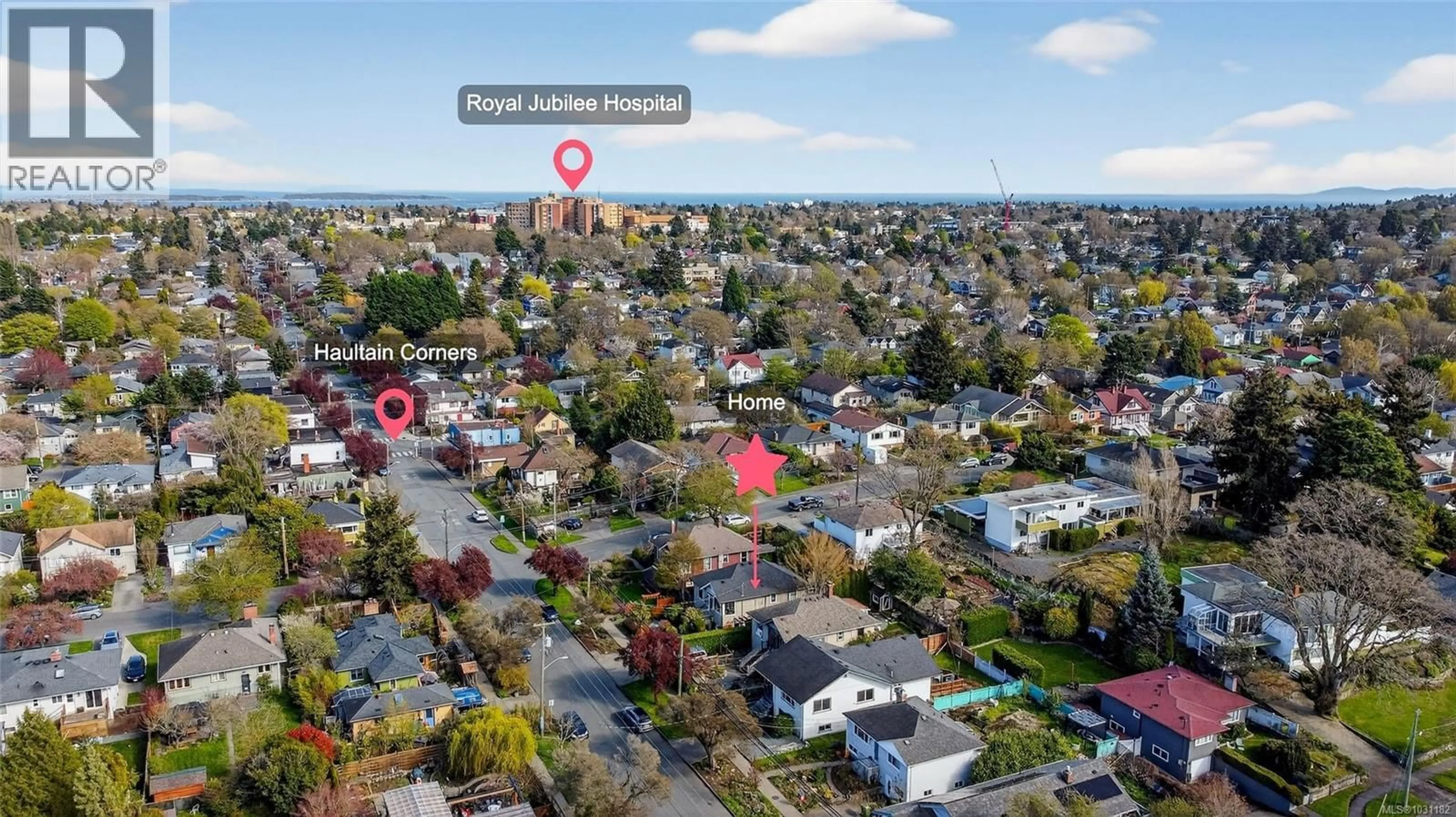 A pic from outside/outdoor area/front of a property/back of a property/a pic from drone, street for 1419 HAULTAIN STREET, Victoria British Columbia V8R2J6