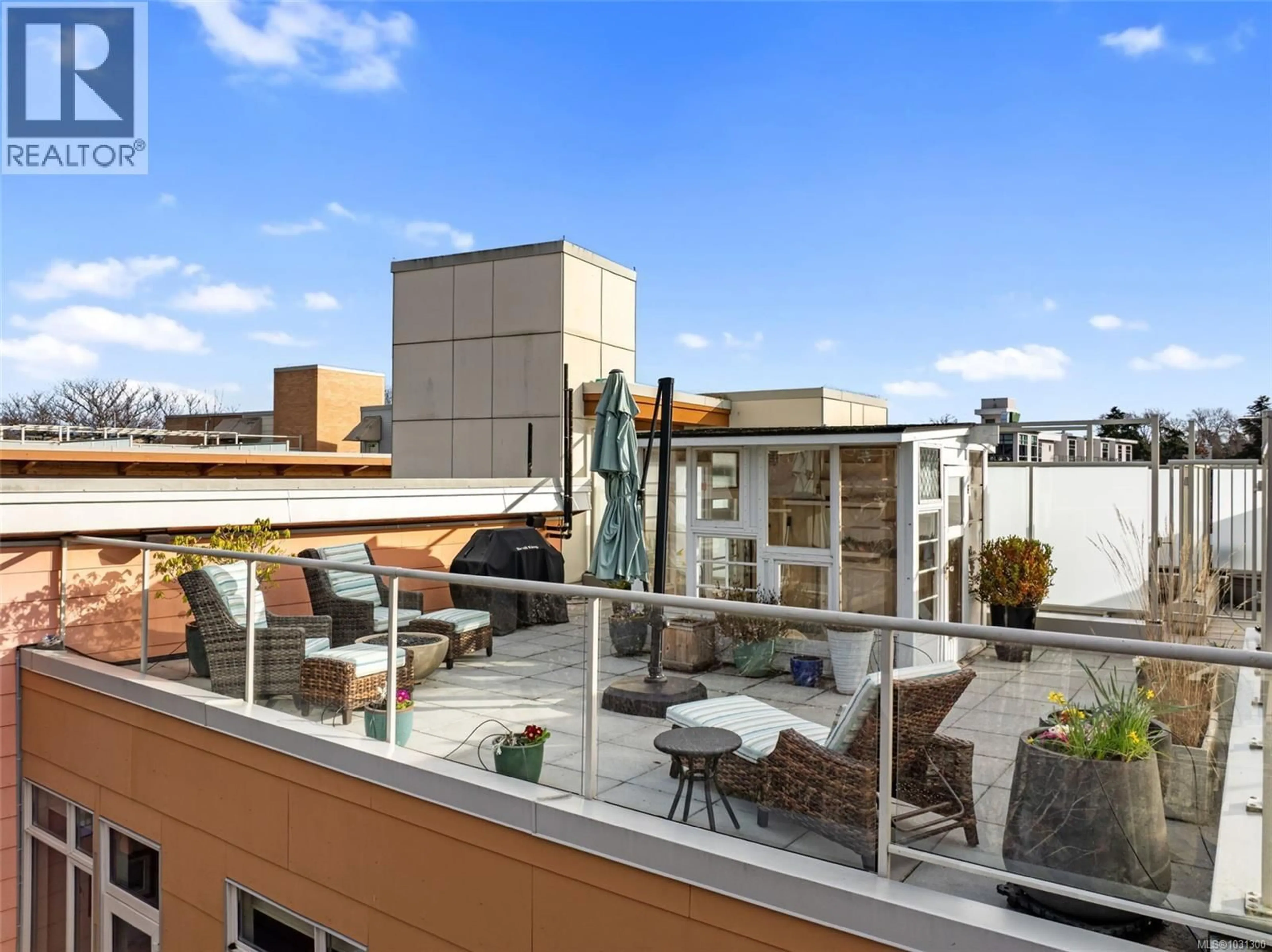 Patio, city buildings view from balcony for 304 - 1035 SUTLEJ STREET, Victoria British Columbia V8V2V9