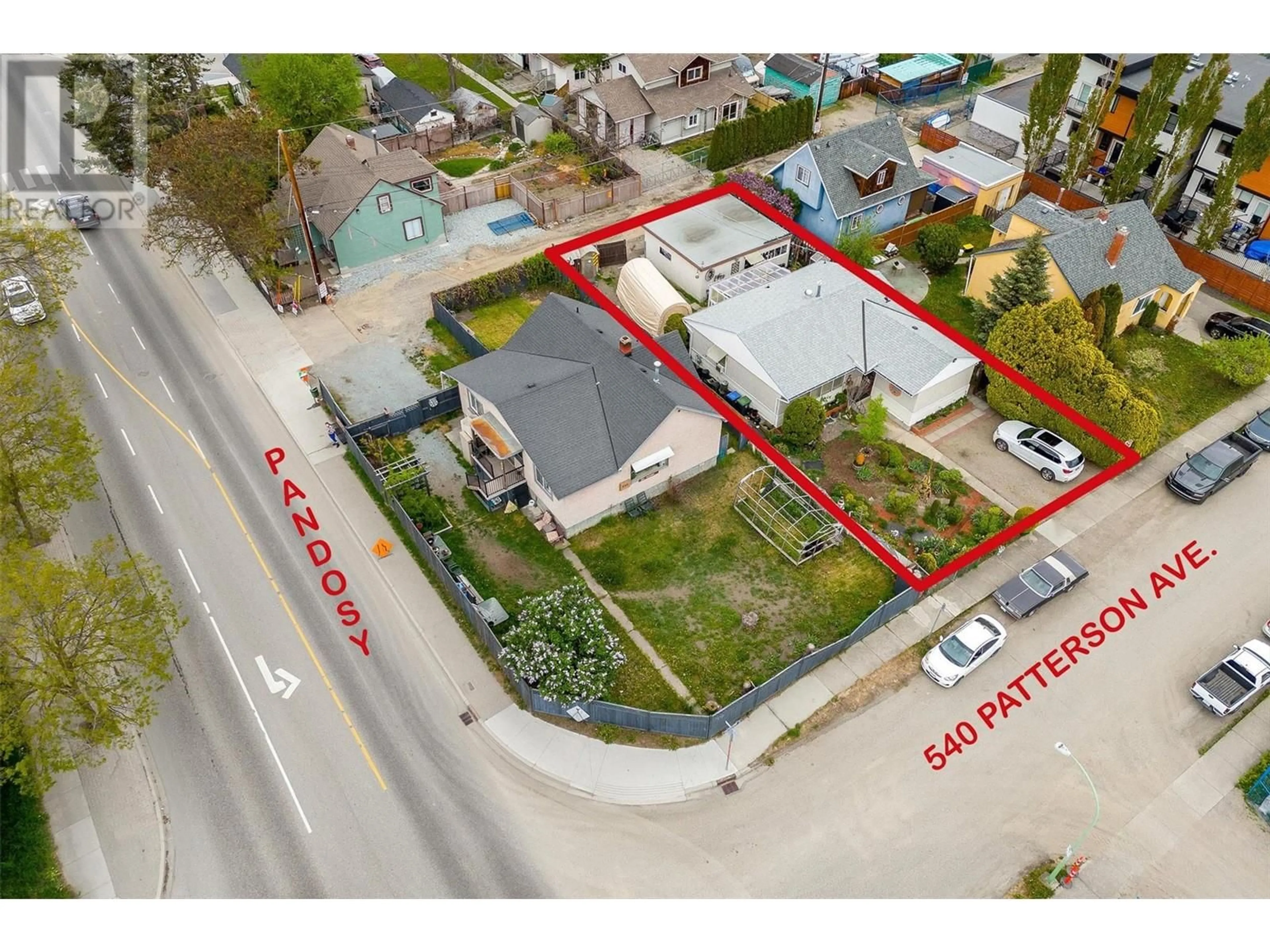 A pic from outside/outdoor area/front of a property/back of a property/a pic from drone, street for 540 PATTERSON AVENUE, Kelowna British Columbia V1Y5C6