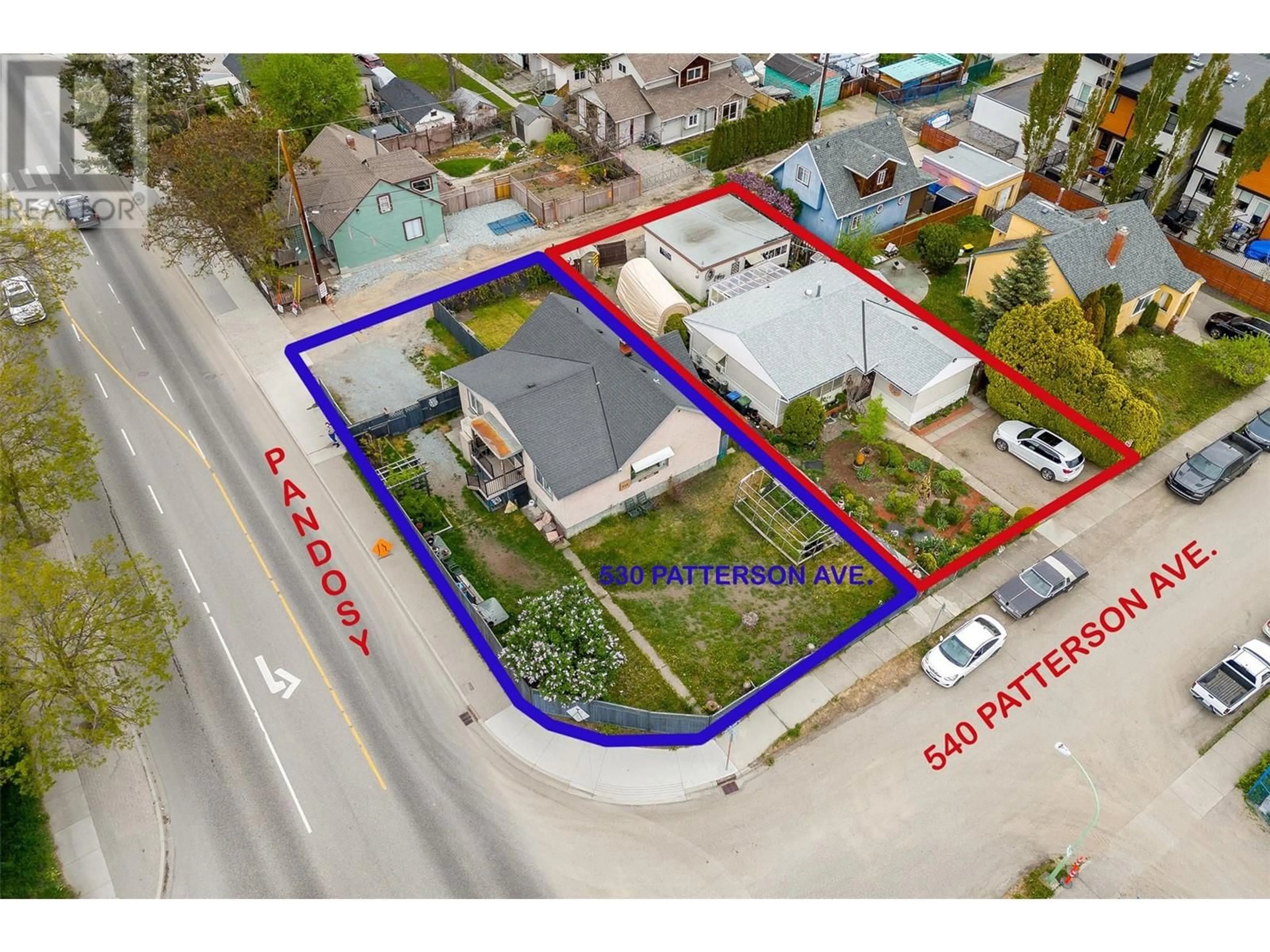 A pic from outside/outdoor area/front of a property/back of a property/a pic from drone, street for 530 PATTERSON AVENUE, Kelowna British Columbia V1Y5C6