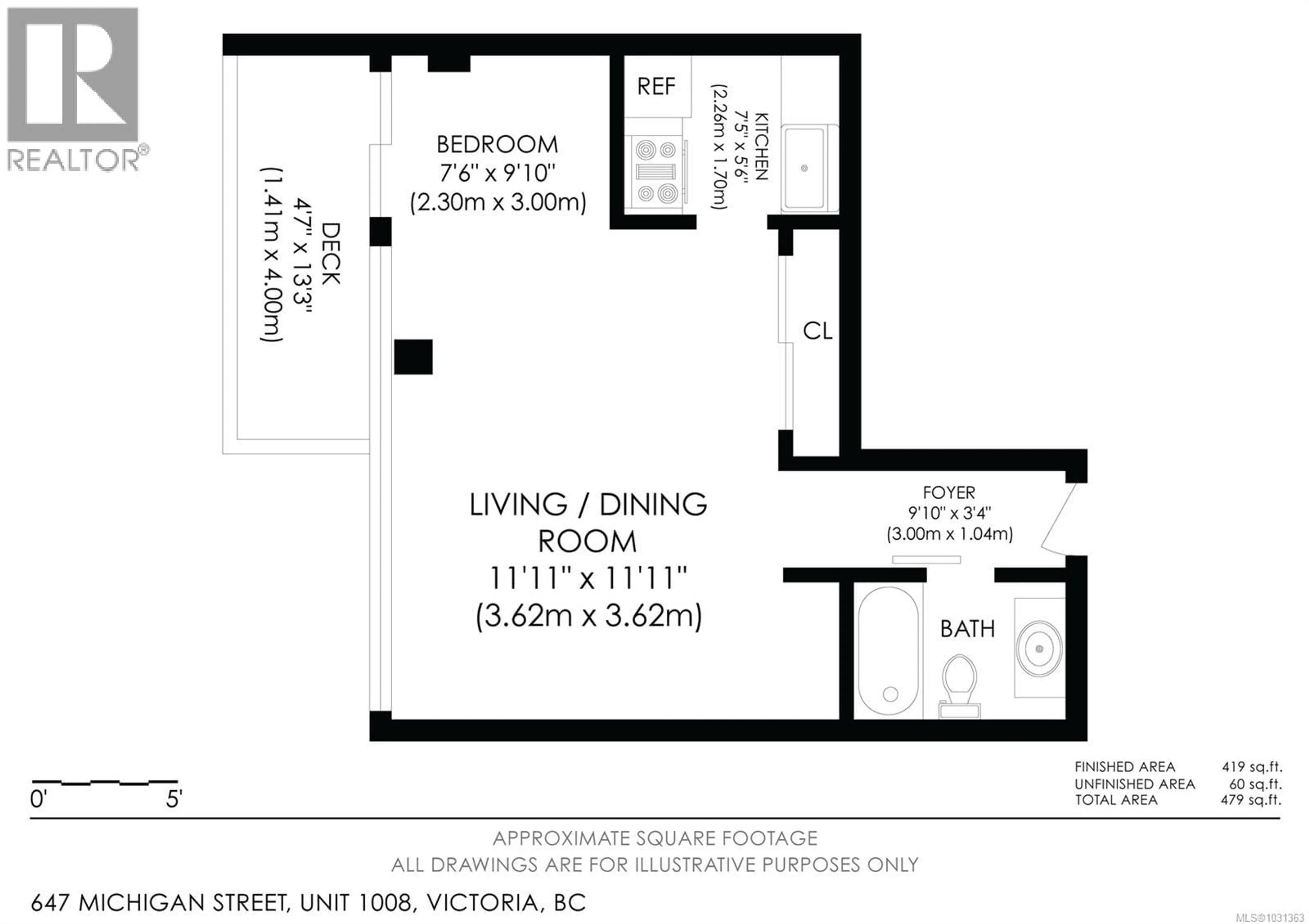 Floor plan for 1007 - 647 MICHIGAN STREET, Victoria British Columbia V8V2P7