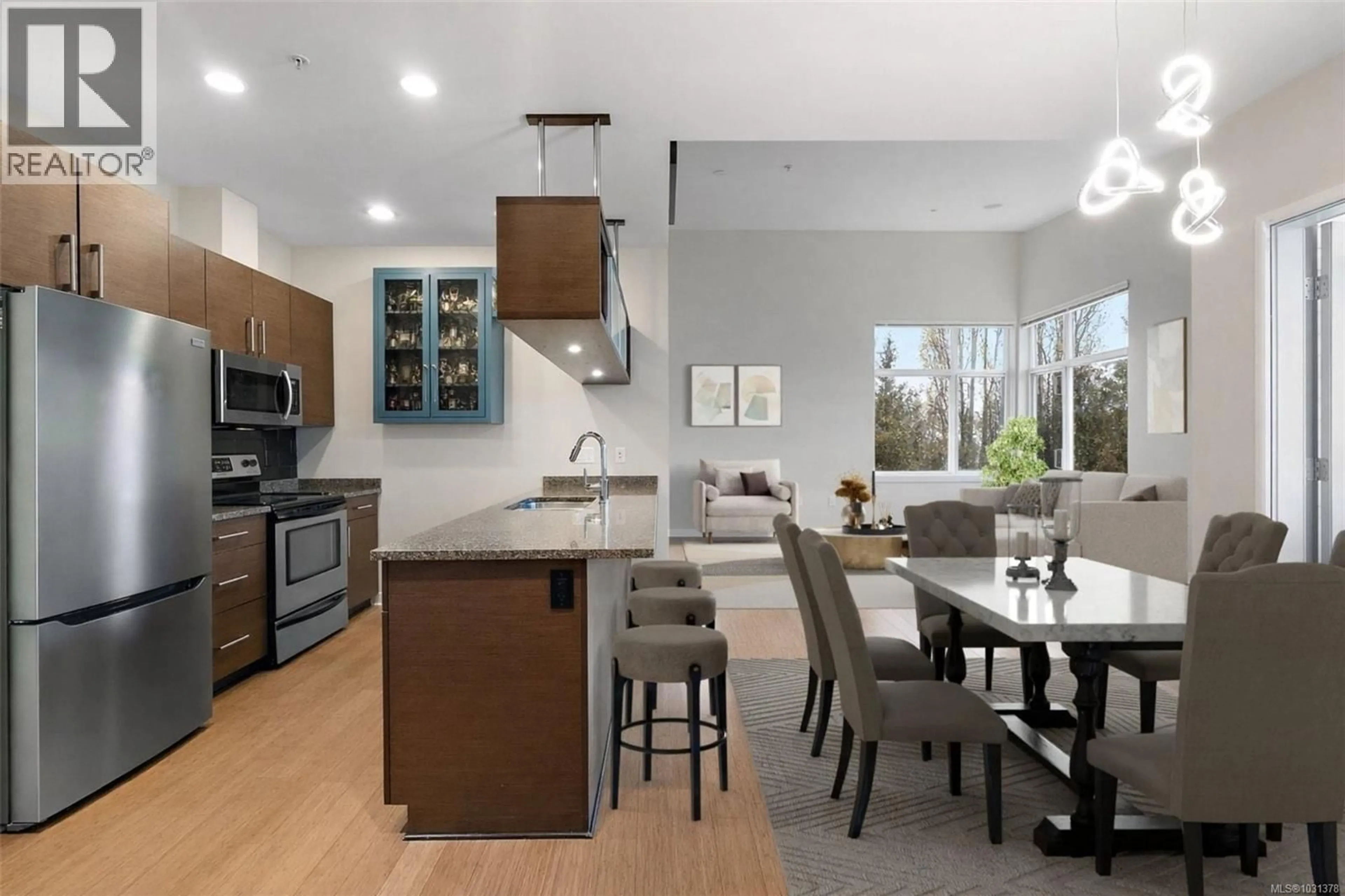 Open concept kitchen, ceramic/tile floor for 404 - 4394 WEST SAANICH ROAD, Saanich British Columbia V8Z0B5