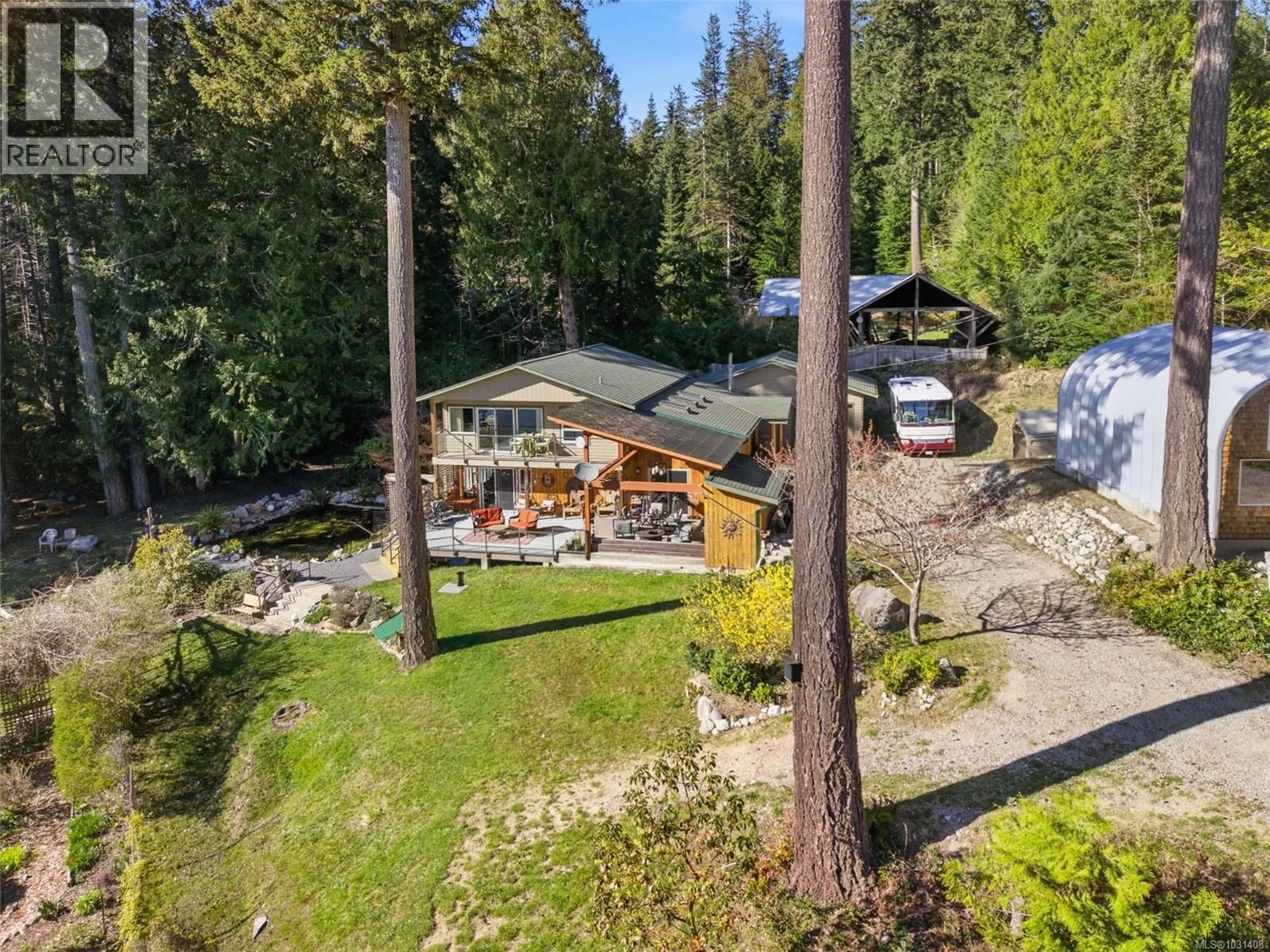 A pic from outside/outdoor area/front of a property/back of a property/a pic from drone, forest/trees view for 1361 BODINGTON ROAD, Whaletown British Columbia V0P1Z0