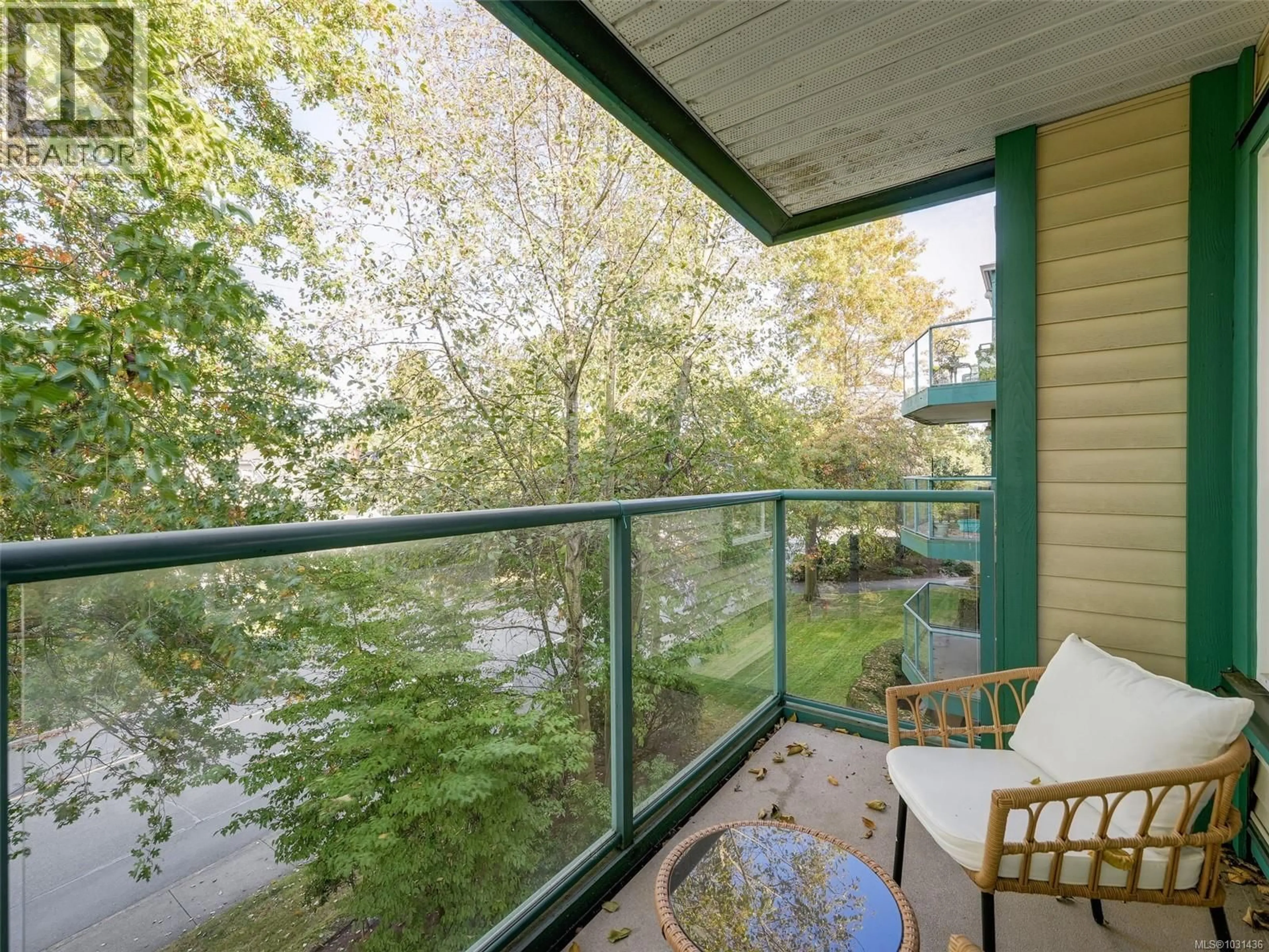 Balcony in the apartment, water/lake/river/ocean view for 308 - 899 DARWIN AVENUE, Saanich British Columbia V8X2X7