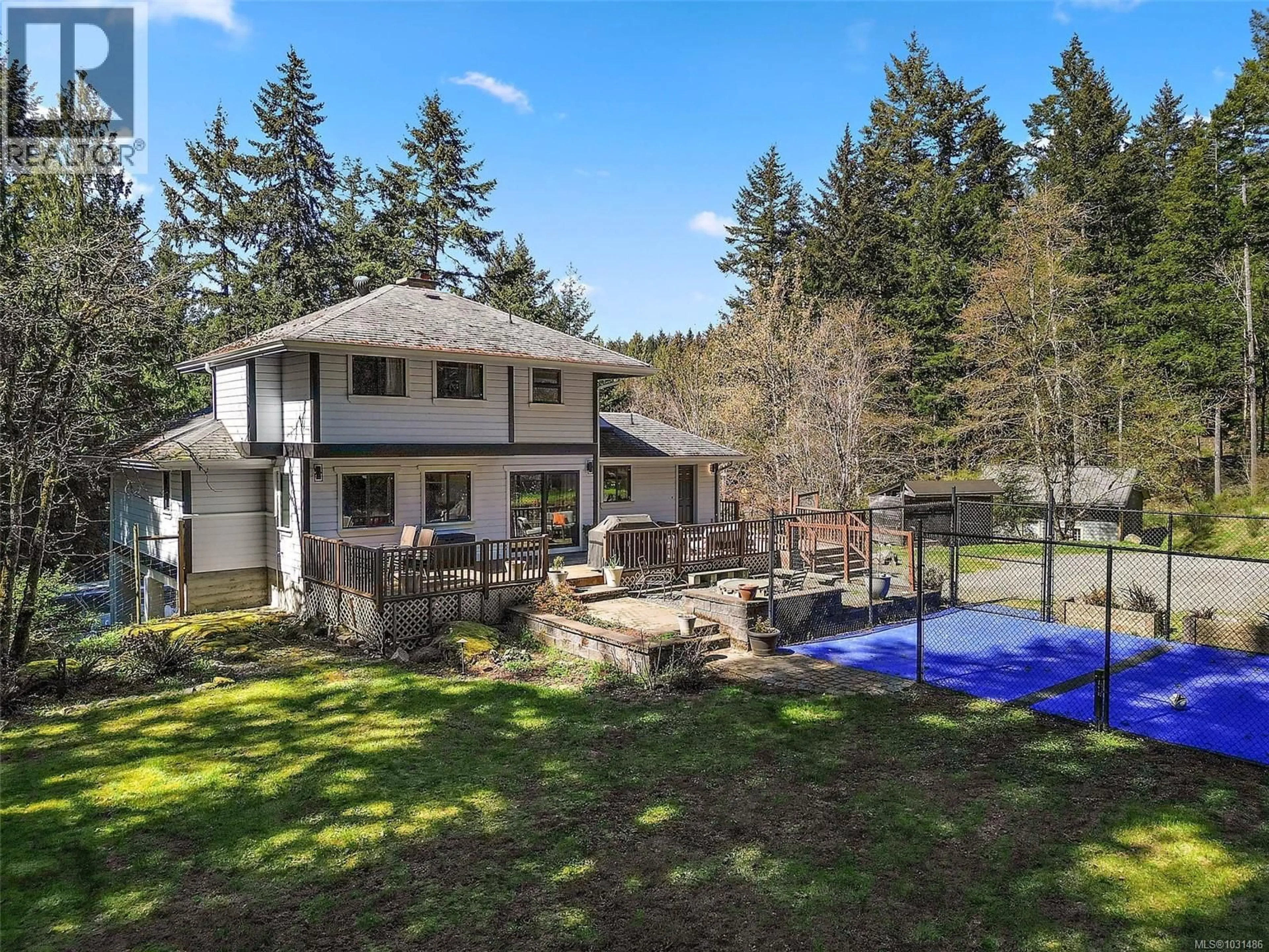 A pic from outside/outdoor area/front of a property/back of a property/a pic from drone, water/lake/river/ocean view for 1725 MILLSTREAM ROAD, Highlands British Columbia V9B6E7