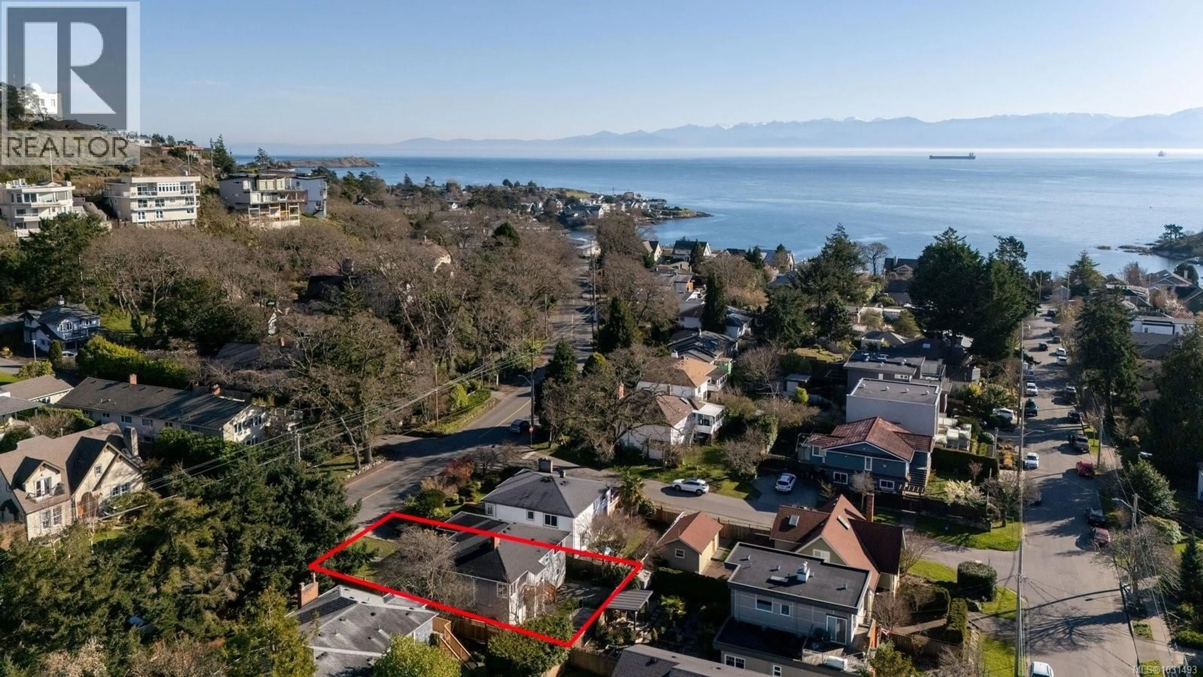 A pic from outside/outdoor area/front of a property/back of a property/a pic from drone, water/lake/river/ocean view for 354 FOUL BAY ROAD, Victoria British Columbia V8S4G8