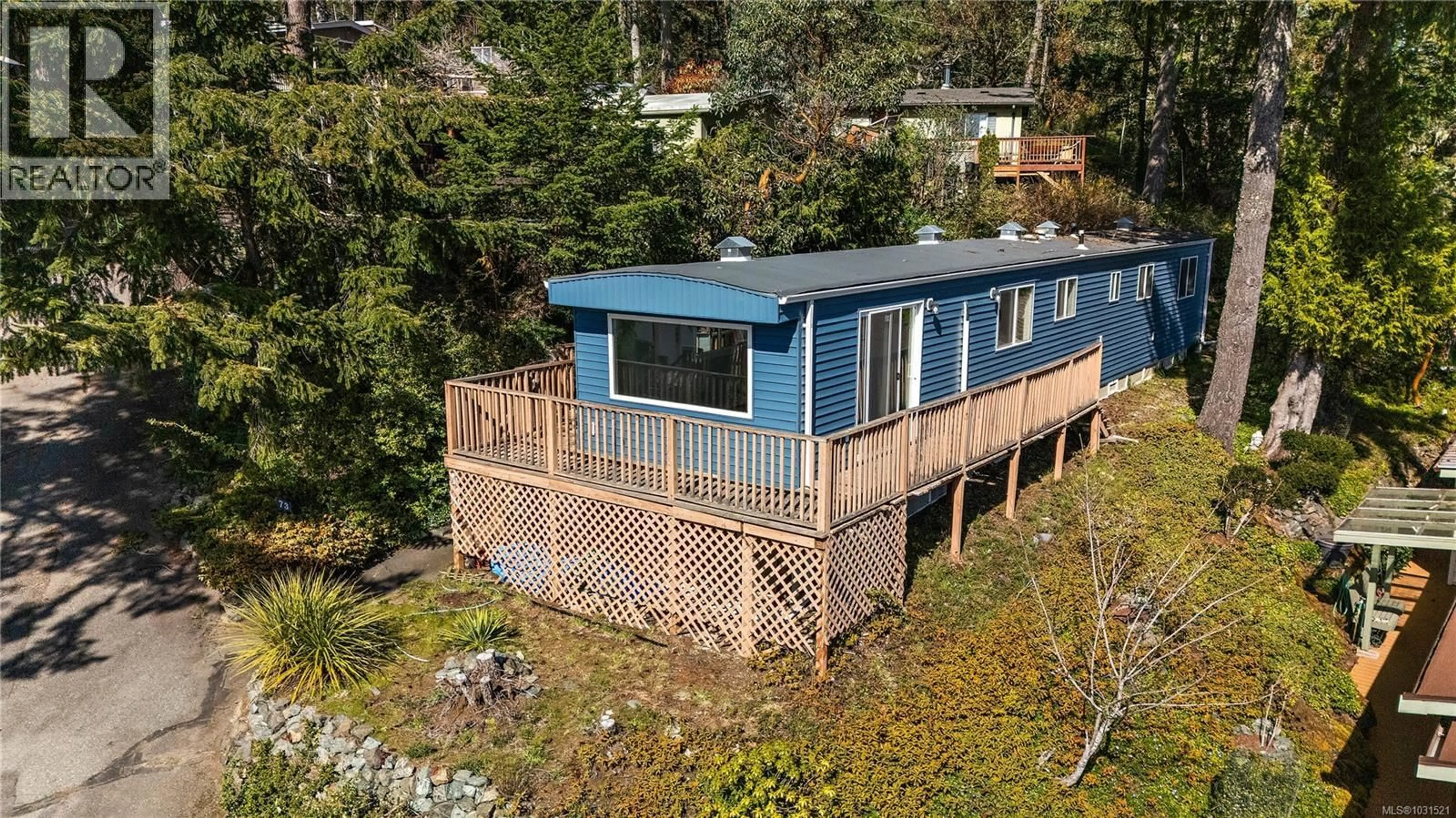 A pic from outside/outdoor area/front of a property/back of a property/a pic from drone, water/lake/river/ocean view for 73 - 5838 BLYTHWOOD ROAD, Sooke British Columbia V9Z0G2