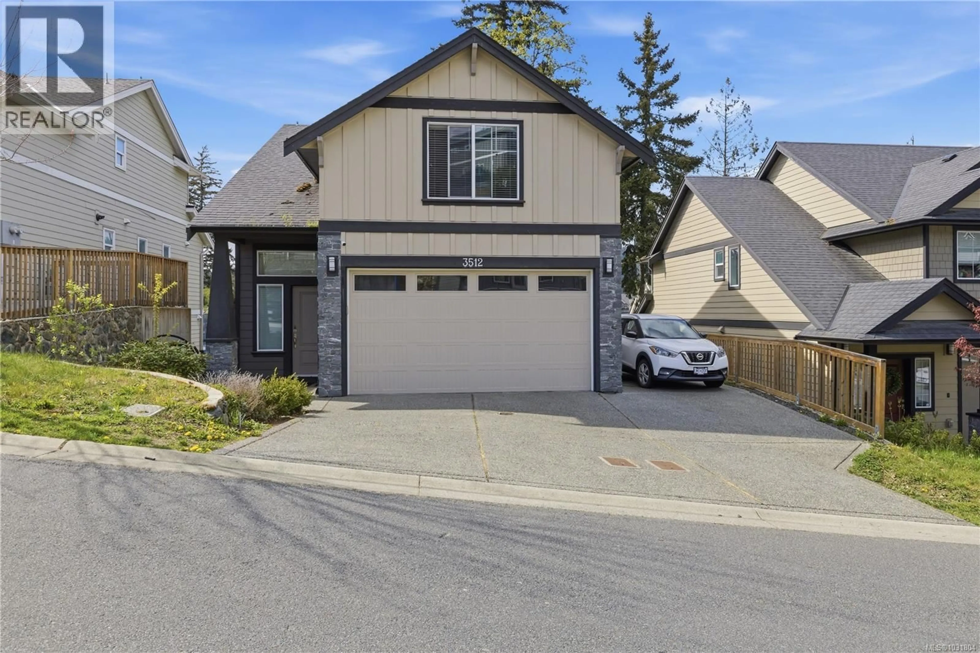 Home with vinyl exterior material, street for 3512 HONEYCRISP AVENUE, Langford British Columbia V9C0K4