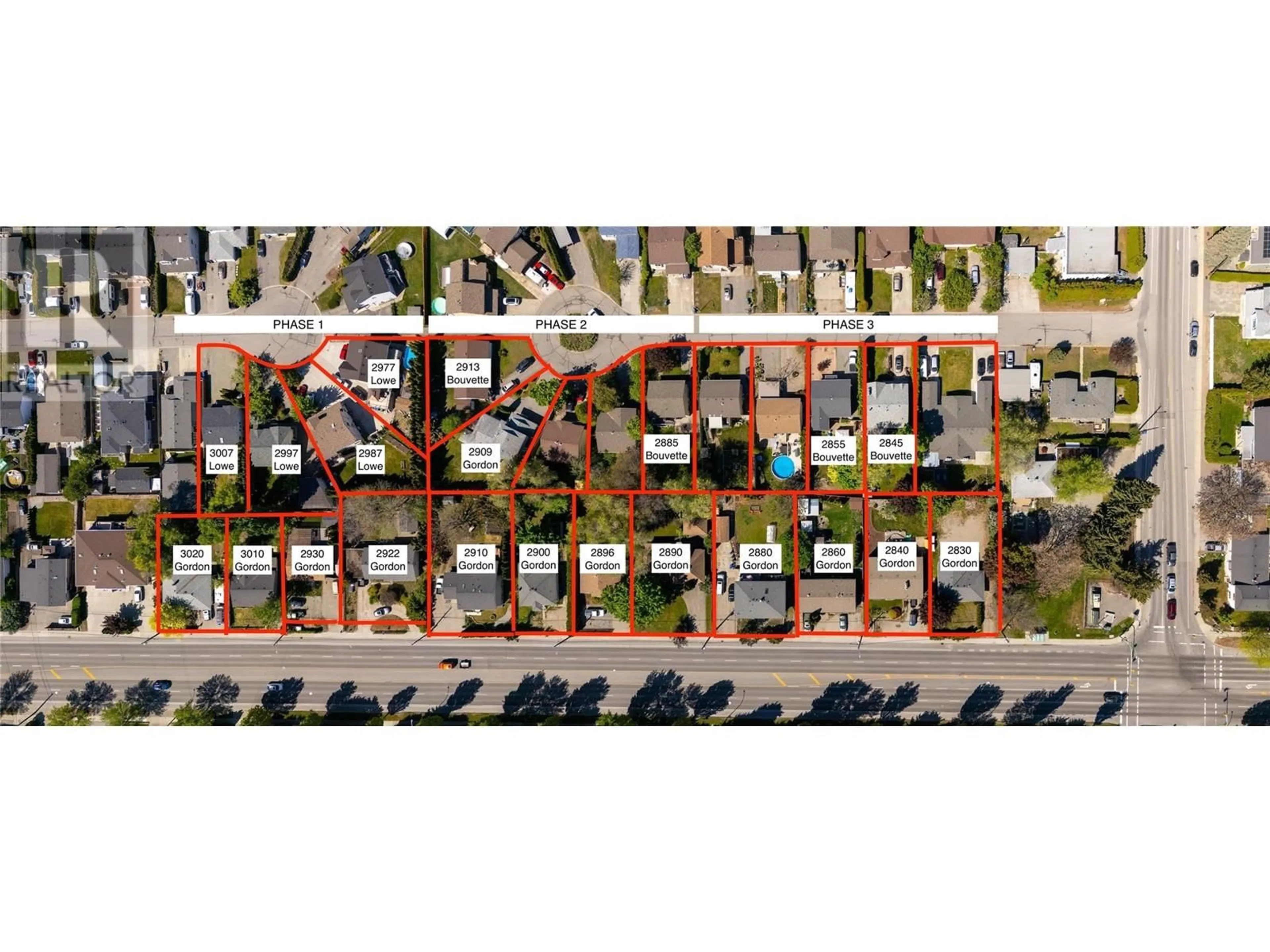 A pic from outside/outdoor area/front of a property/back of a property/a pic from drone, street for 2896 GORDON DRIVE, Kelowna British Columbia V1W3R3
