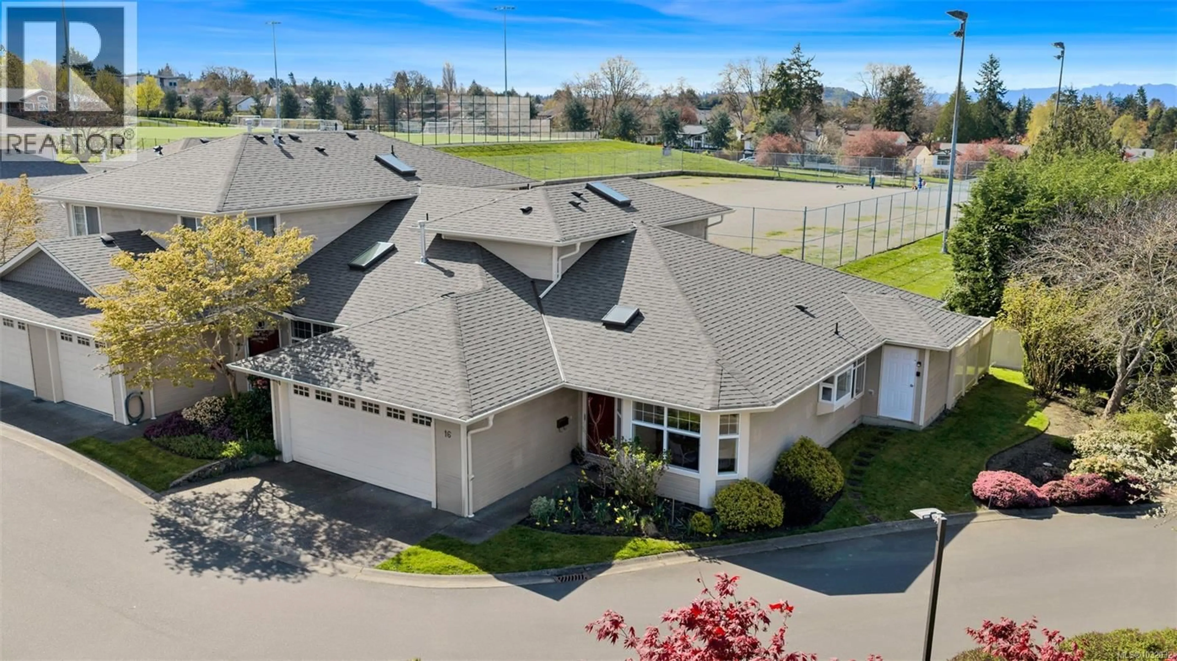 A pic from outside/outdoor area/front of a property/back of a property/a pic from drone, street for 16 - 4383 TORQUAY DRIVE, Saanich British Columbia V8N3L3