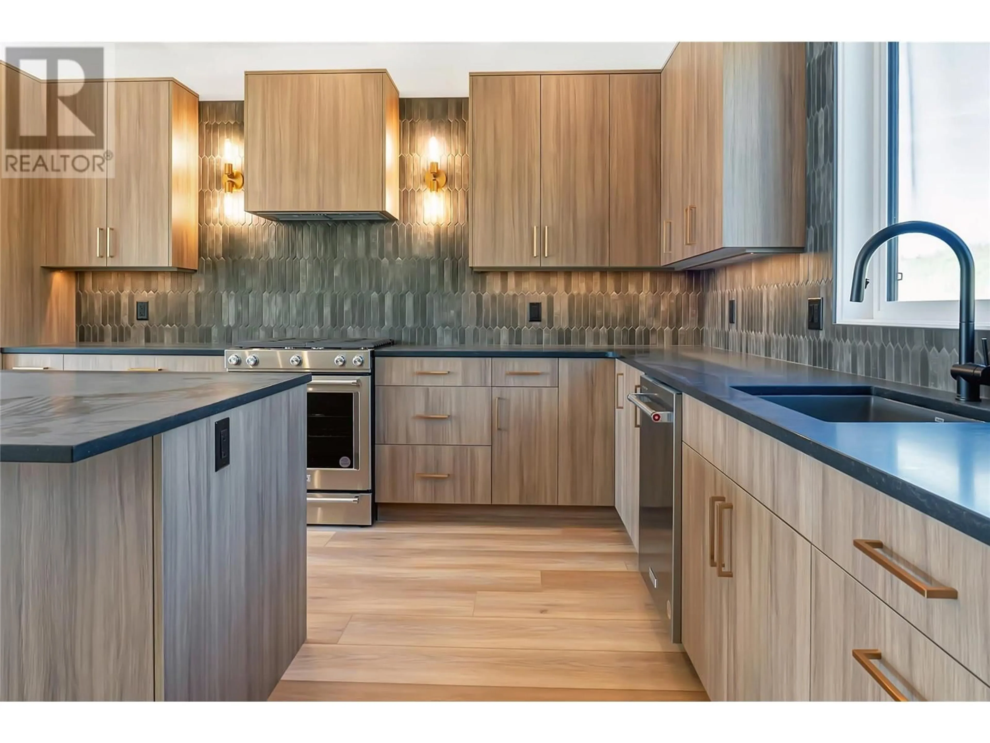 Contemporary kitchen, wood floors for 3309 Aspen Lane, Kelowna British Columbia V1V0C6